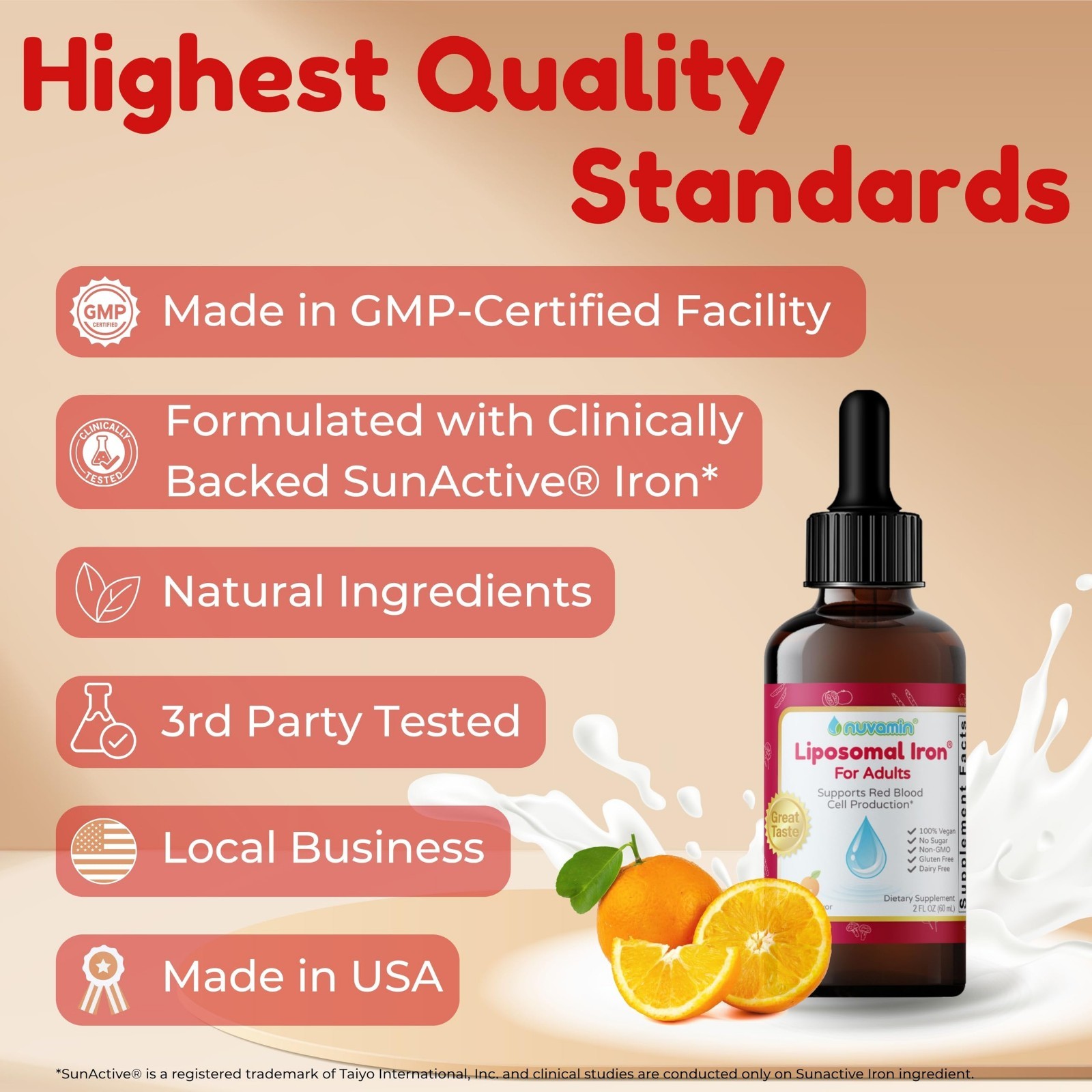 Liquid Liposomal Iron Drops 2oz – High Absorption, No Aftertaste, Orange Flavor,
