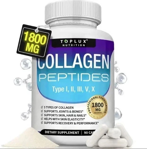 Premium Collagen Peptides🔥 1800 MG Hydrolyzed Anti-Aging (Types I,II,III,V,X)+