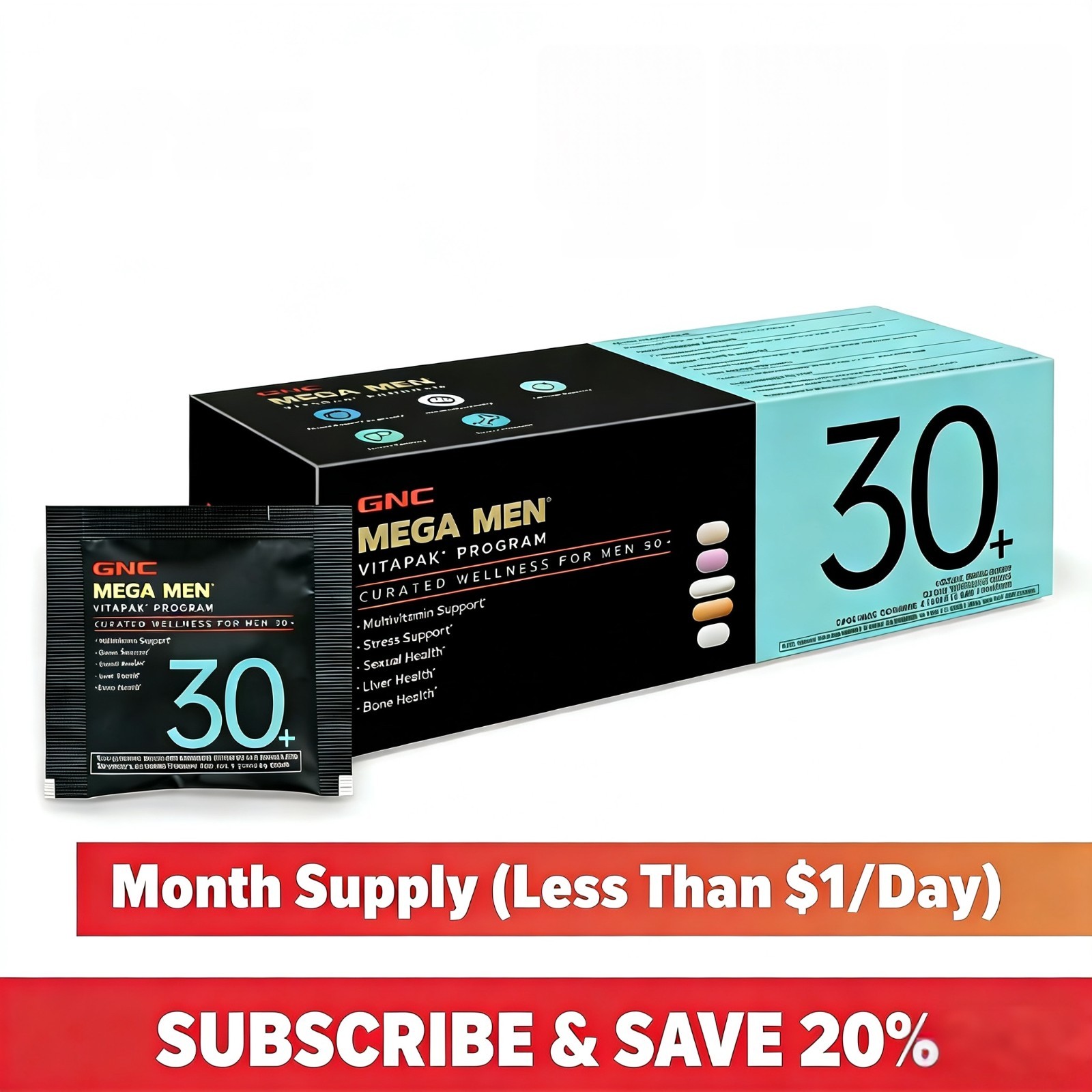 GNC Mega Men Vitapak Program 30+ Men’s Multivitamin Health Formula 30 Packs
