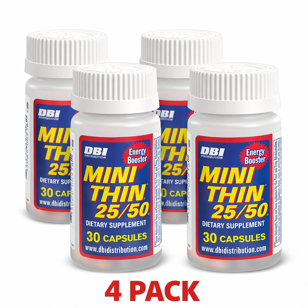 Mini Thin 25/50 Energy Booster 30 Capsules 4 Pack Fast Free Shipping