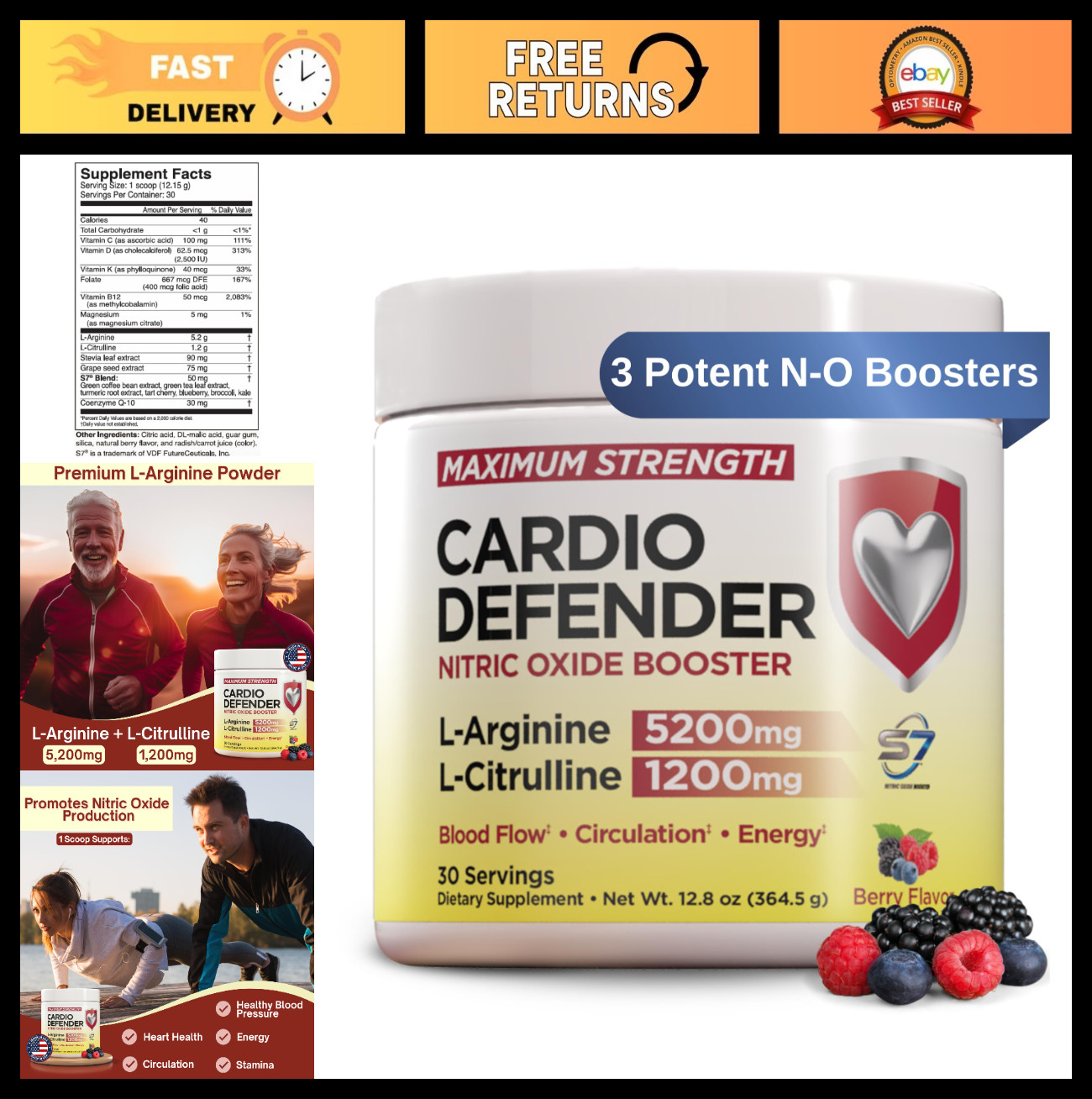 L-Arginine 5200mg & L-Citrulline 1200mg Nitric Oxide Booster for Blood Flow