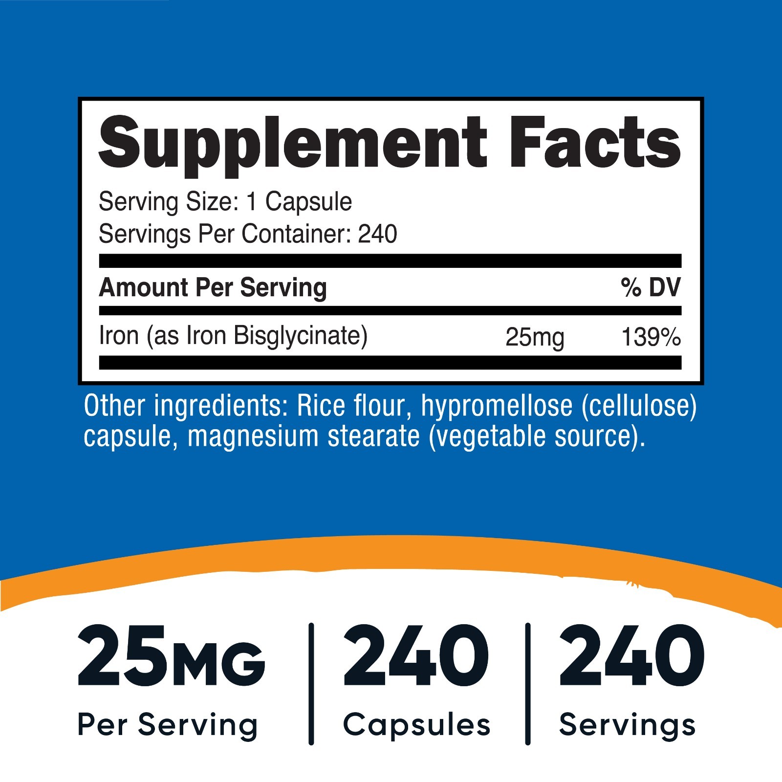 Nutricost Iron Bisglycinate Supplement (25mg) 240 Capsules, Gluten-Free