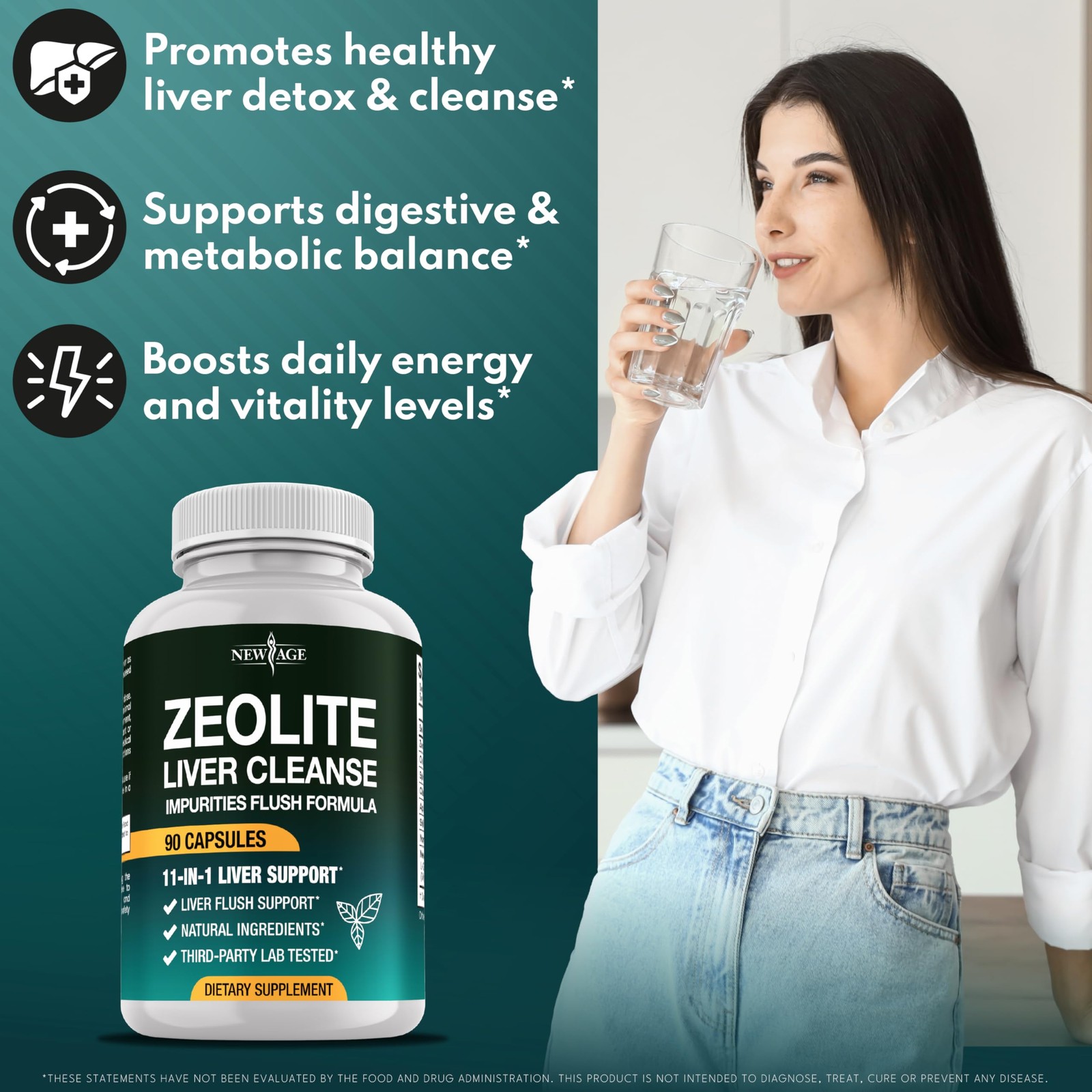 NEW AGE Liver Cleanse & Repair Zeolite Adults Noni NAC Milk Thistle 270 Count