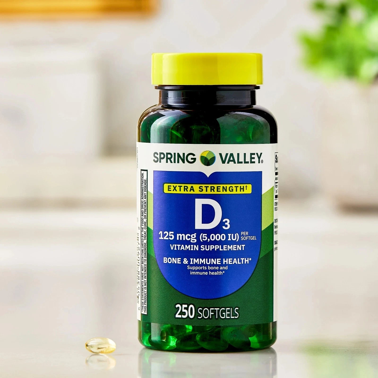 Spring Valley Extra Strength Vitamin D3 Softgels, 125 mcg (5000 IU), 250 Count
