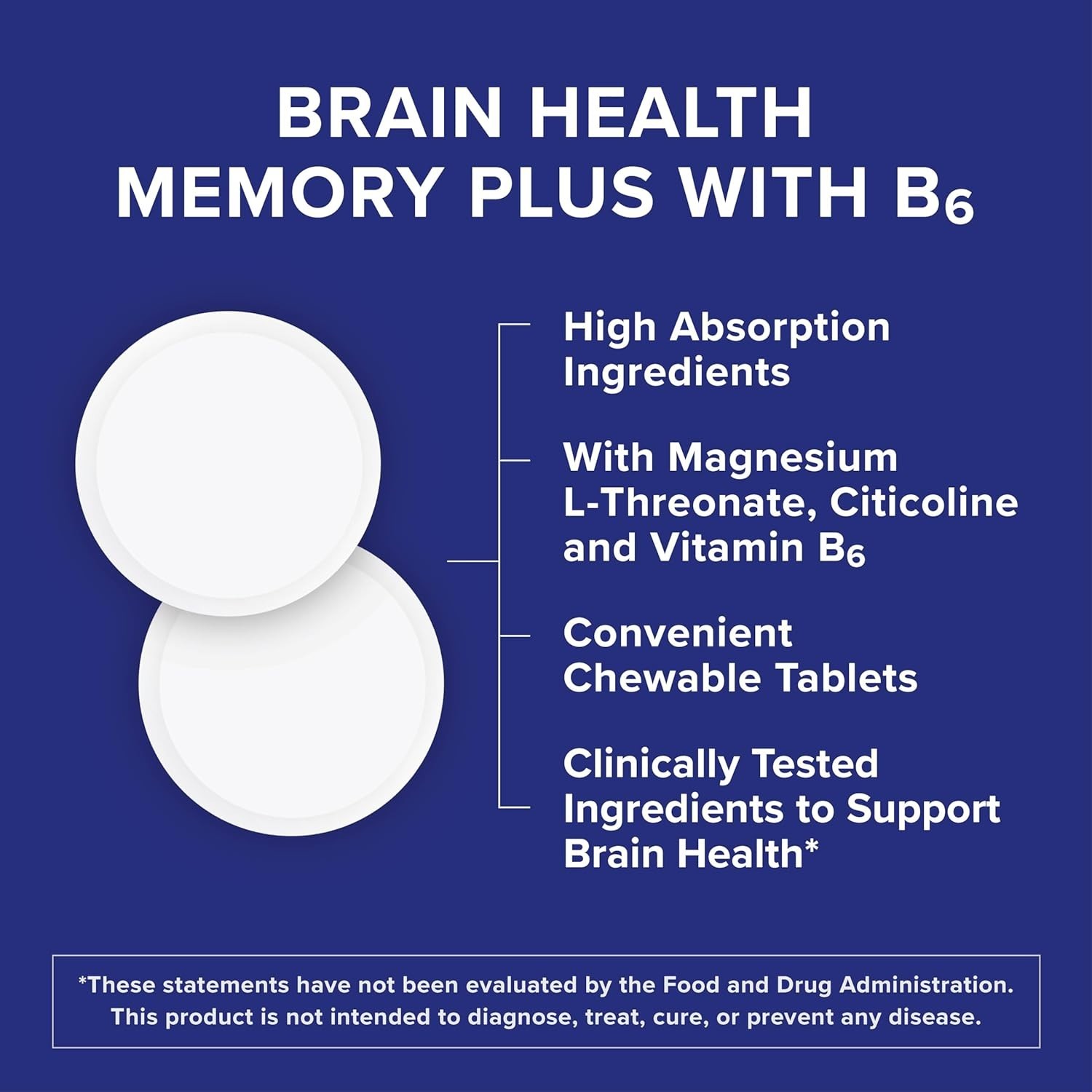Qunol Brain Health Memory Plus Chewable Tablet with B6, Magnesium LThreonate …
