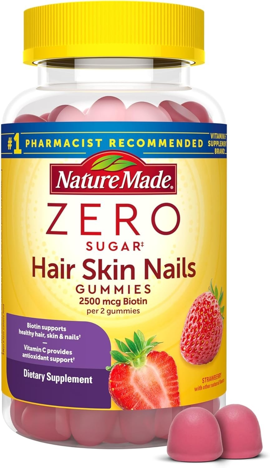 Delicious Strawberry Hair Skin Nails Gummies – 120 Sugar Free Biotin Supplements