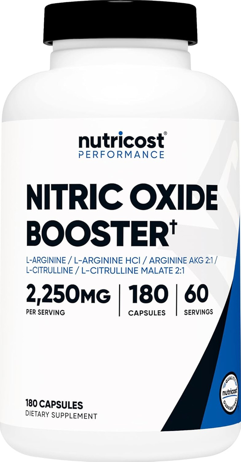 Nutricost Nitric Oxide Booster 2250mg Unflavored Supplement 180 Capsules