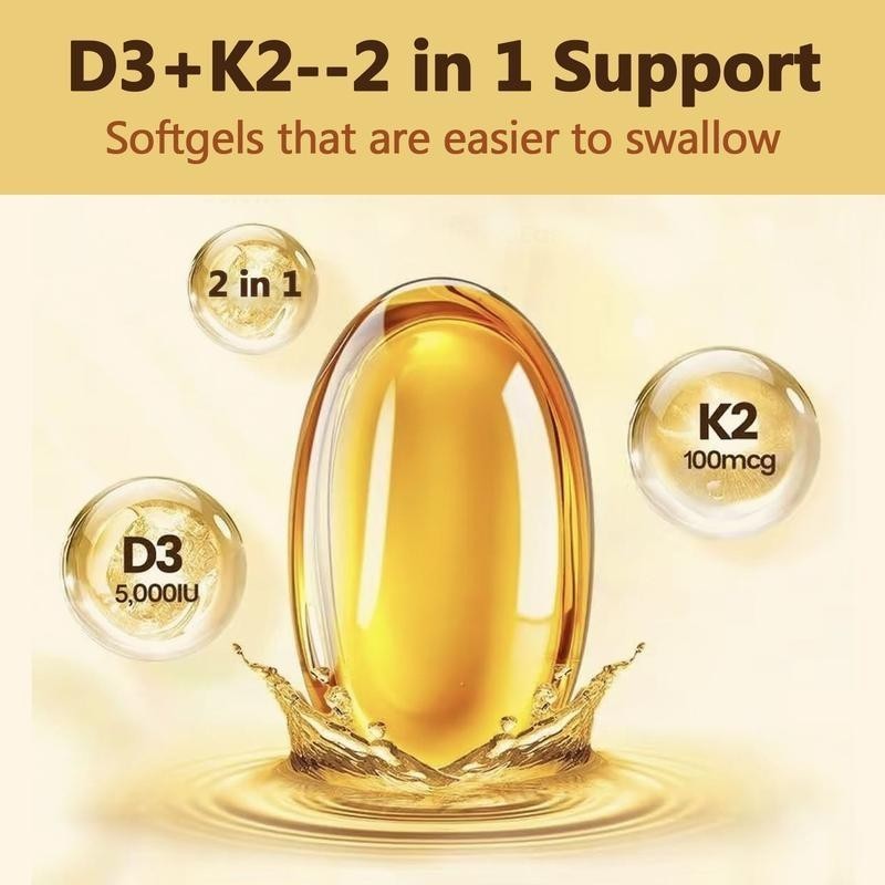 NEW Vitamin D3 5000 IU with K2 MK7 250 Veggie Softgels Bone Immune Support