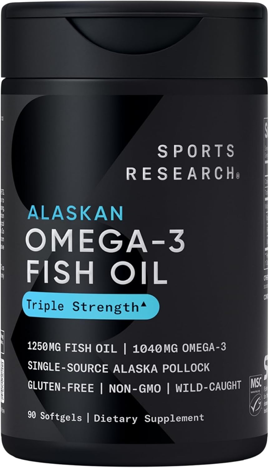 Triple Strength Omega 3 Fish Oil 1250mg Wild Alaska Pollock Burpless 90 Softgels