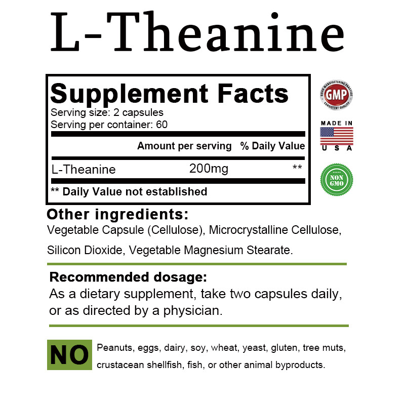 L-Theanine 200 mg – Stress Relief, Calming & Anti-Anxiety, Promotes Relaxation