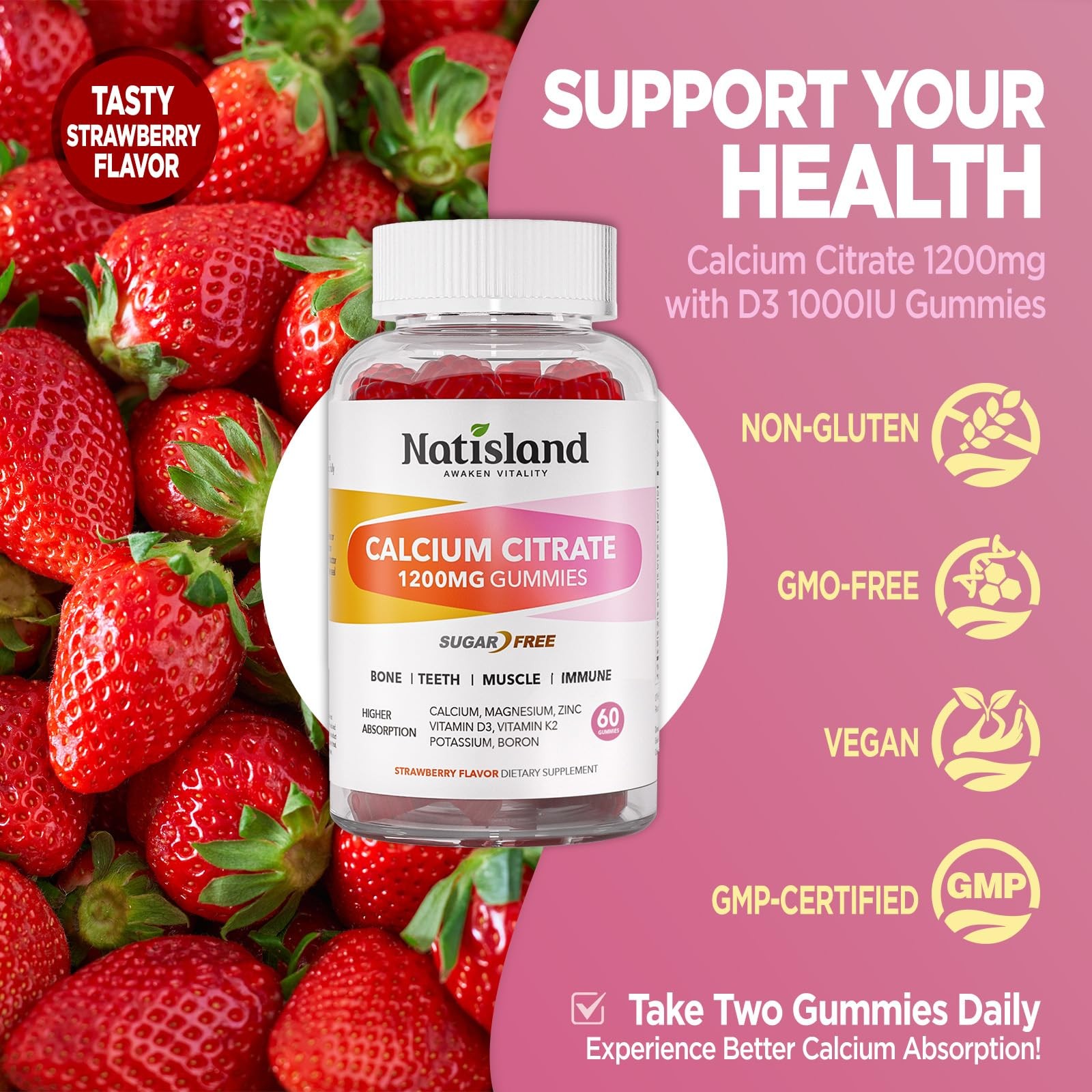 Calcium 1200 mg with Vitamin d3, K2, High Absorption 1 Count (Pack of 60)