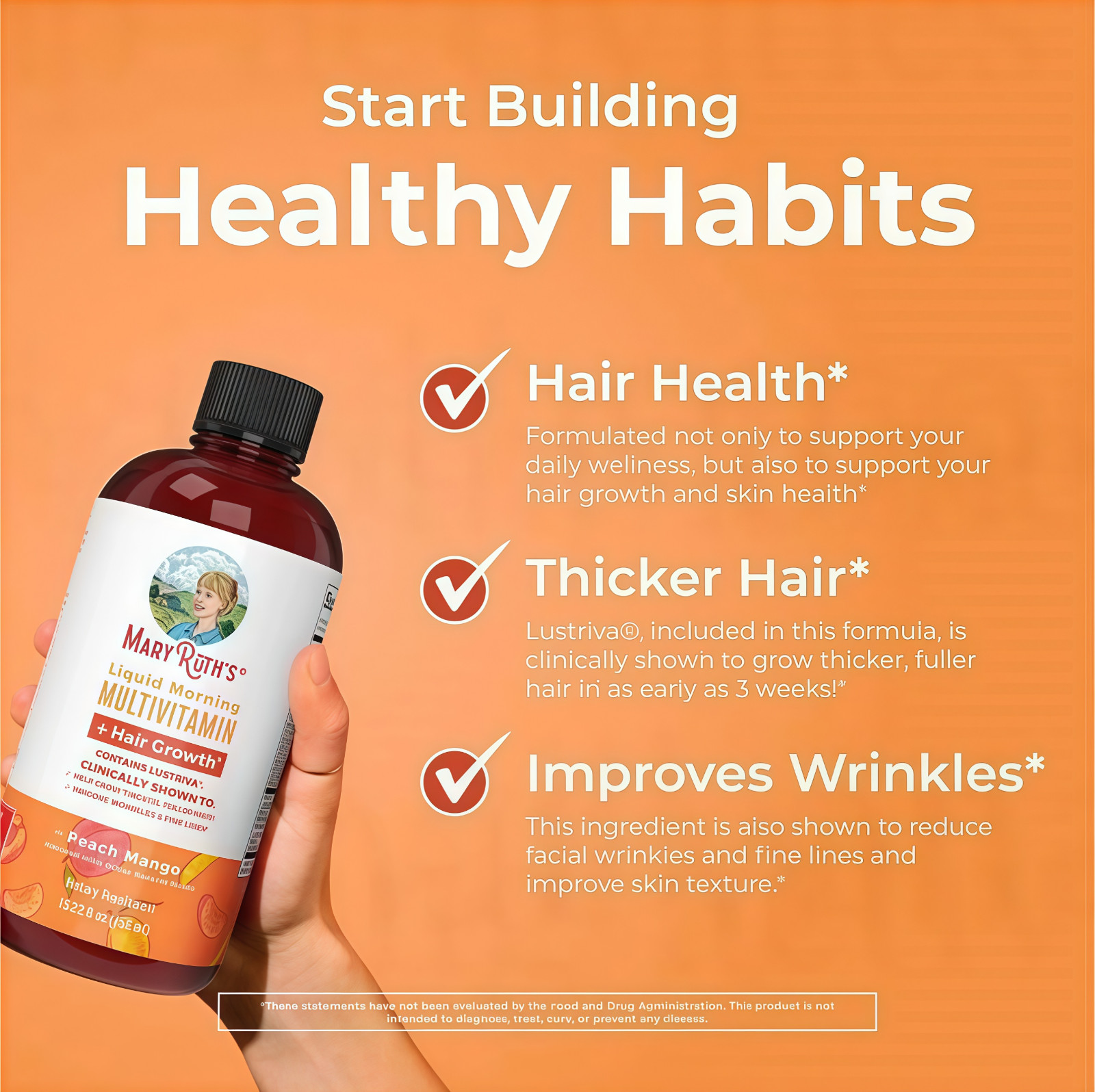 Mary Ruth’s Multivitamin + Hair Growth | 3 Pack | Peach Mango 15.22 oz brand..-+