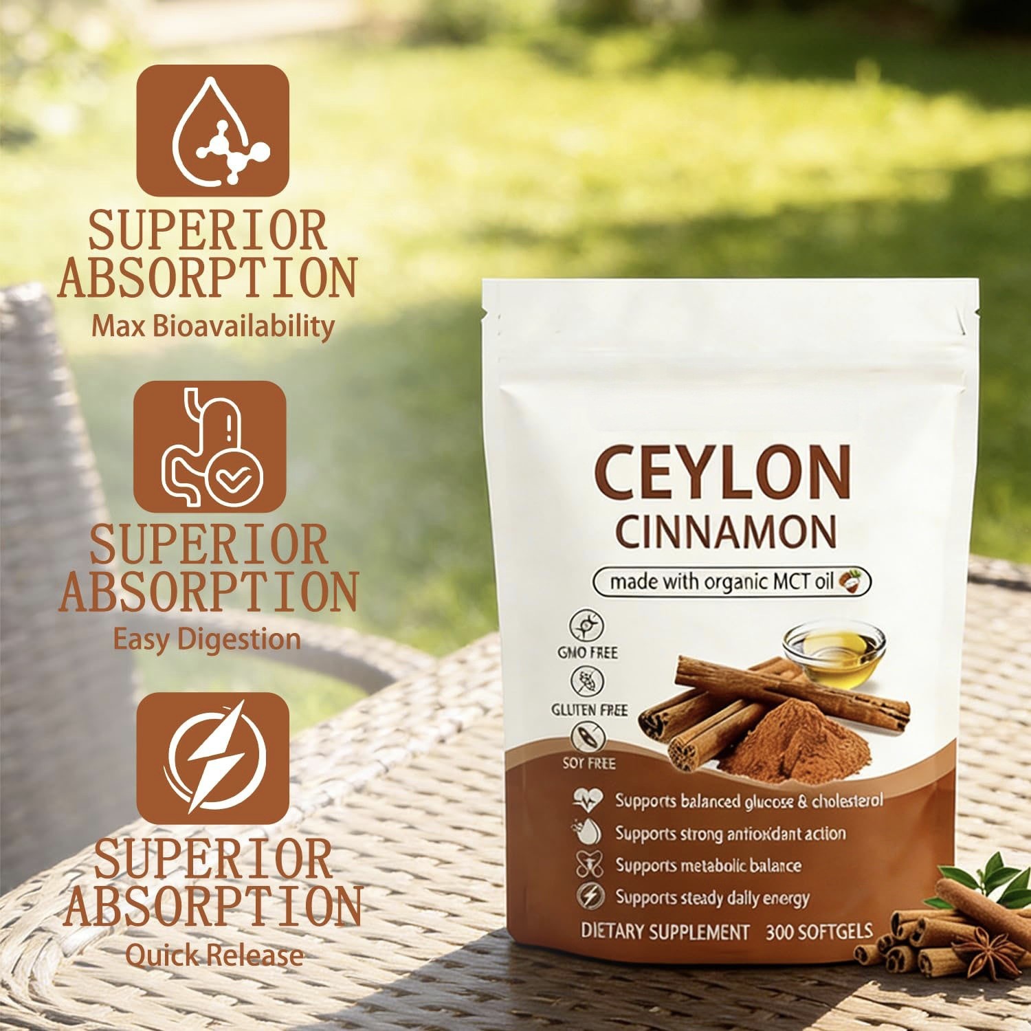 1~5 Bag Ceylon Cinnamon 300 Softgels Made with MCT Oil Daily Supply