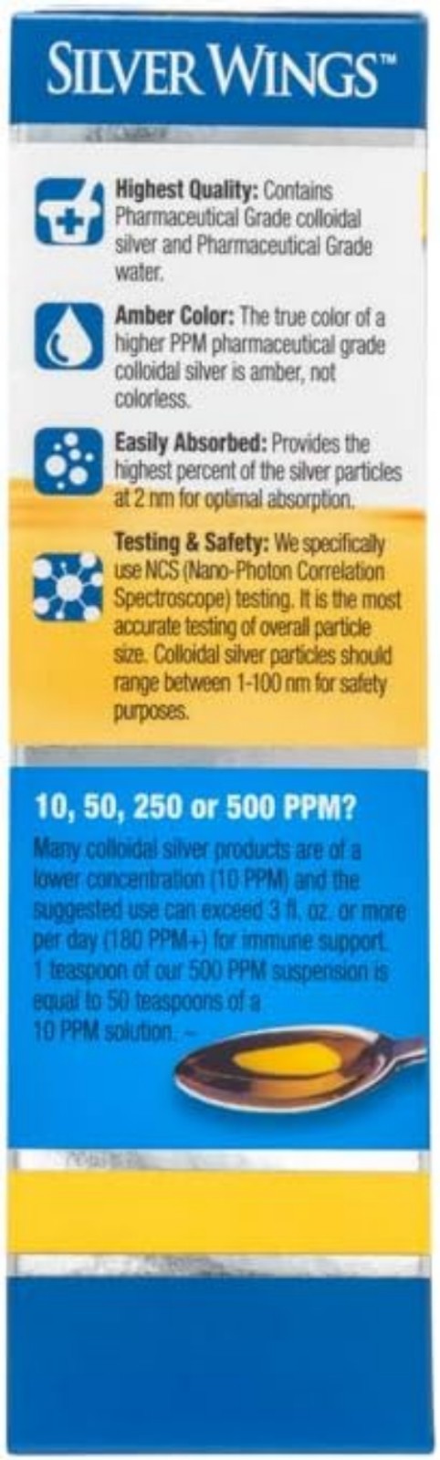 Colloidal Silver 500PPM, Amber Brown Liquid Immune Support, 1 Fl Oz Pack of 1