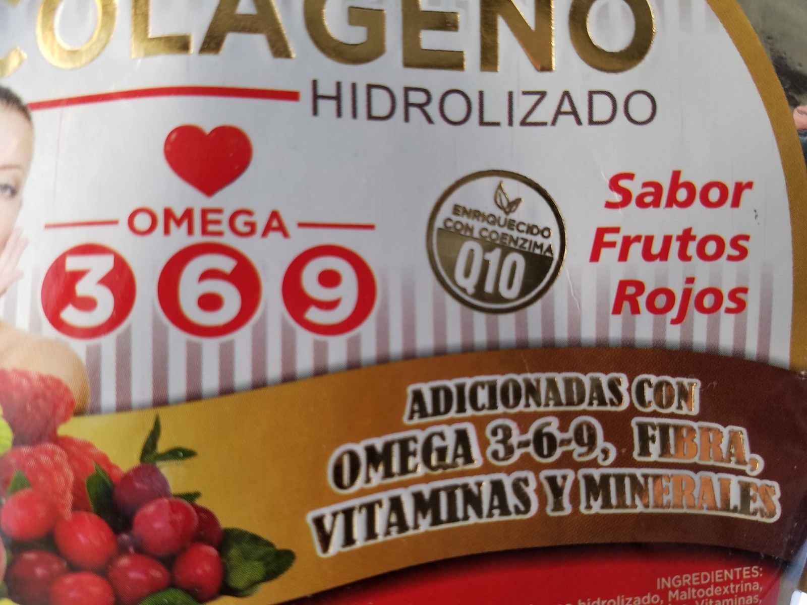 1X Colageno Hidrolizado 500g, Omega 3-6-9 ( Q10 )(Sabor Frutos Rojos ) ( 1 Bag )
