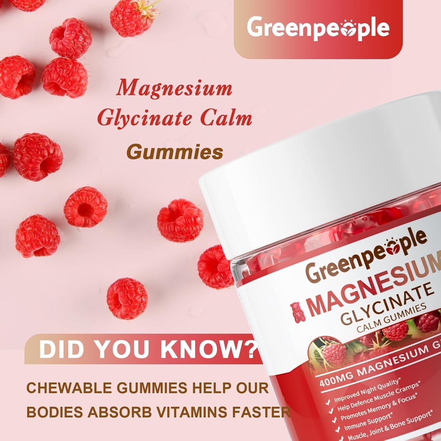 Magnesium Glycinate Gummies 400mg Sugar Free Raspberry