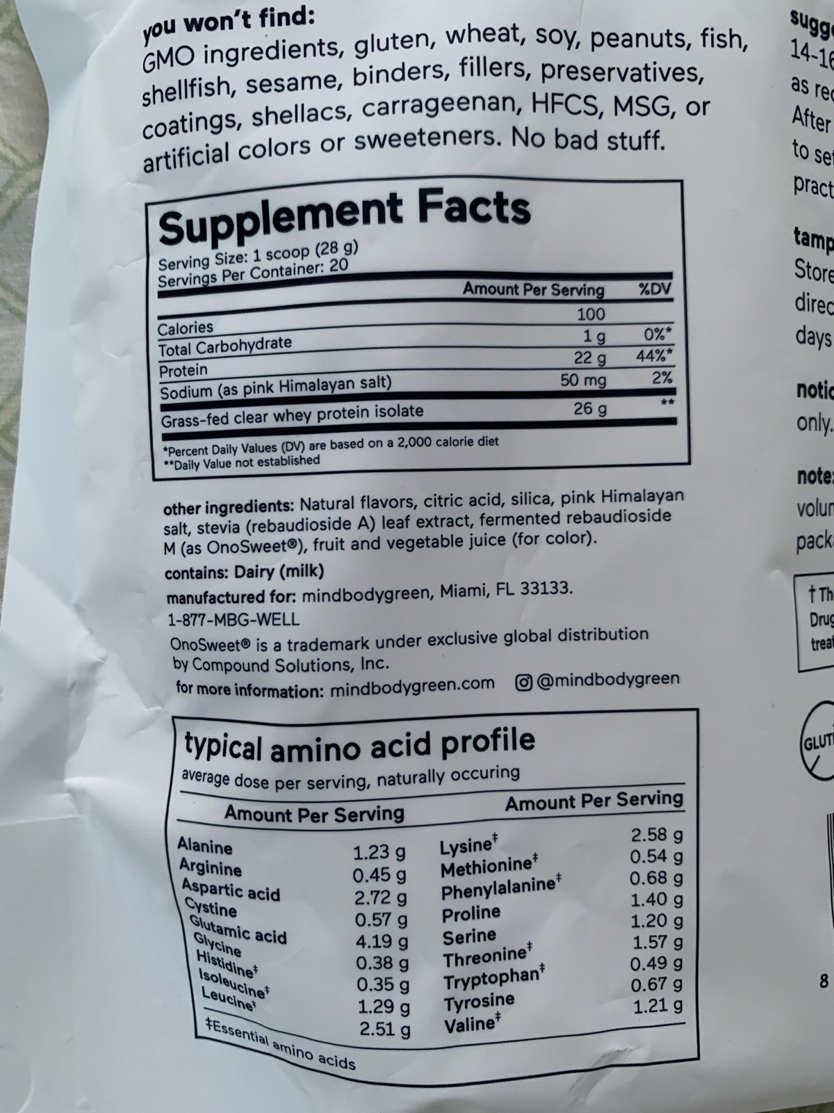 New MindBodyGreen Grass Fed Whey Protein Isolate+ Clear 20 Servings (one Unit)