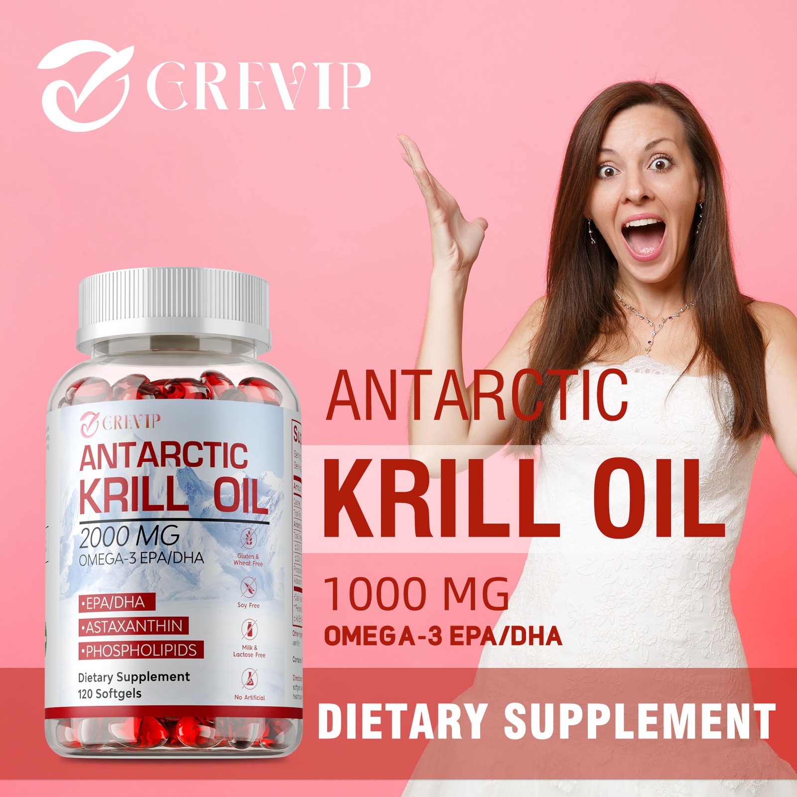 Antarctic Krill Oil 2000mg – Omega 3 EPA, DHA,Astaxanthin- Joints & Heart Health