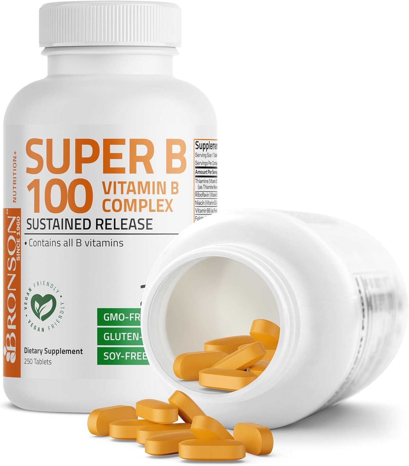 Bronson Super B 100 Vitamin B Complex Sustained Release 250 Count (Pack of 1)