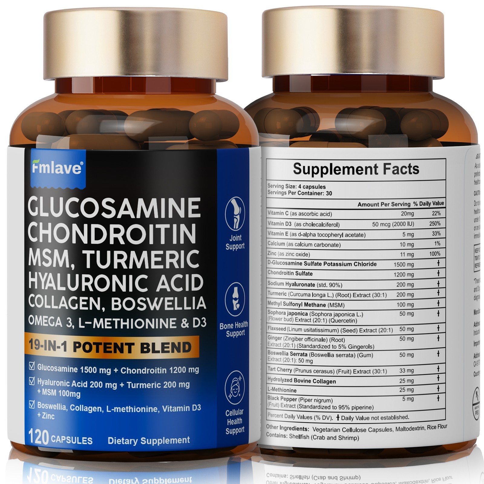 Glucosamine Chondroitin Turmeric MSM Triple Strength Joint Support 2800mg 120pcs