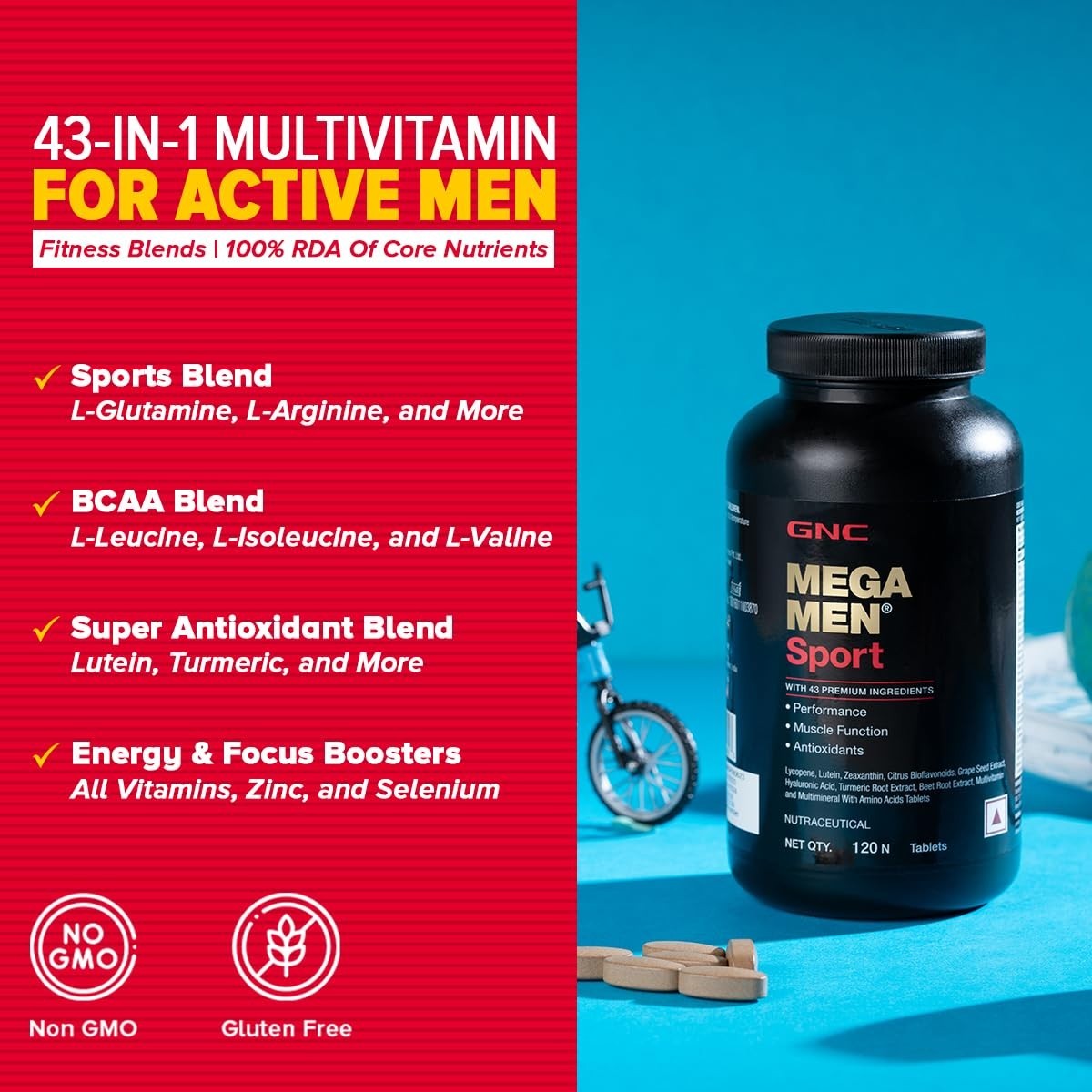 GNC MEGA MEN SPORT Multivitamin | 43 Premium Ingredients 120Tab
