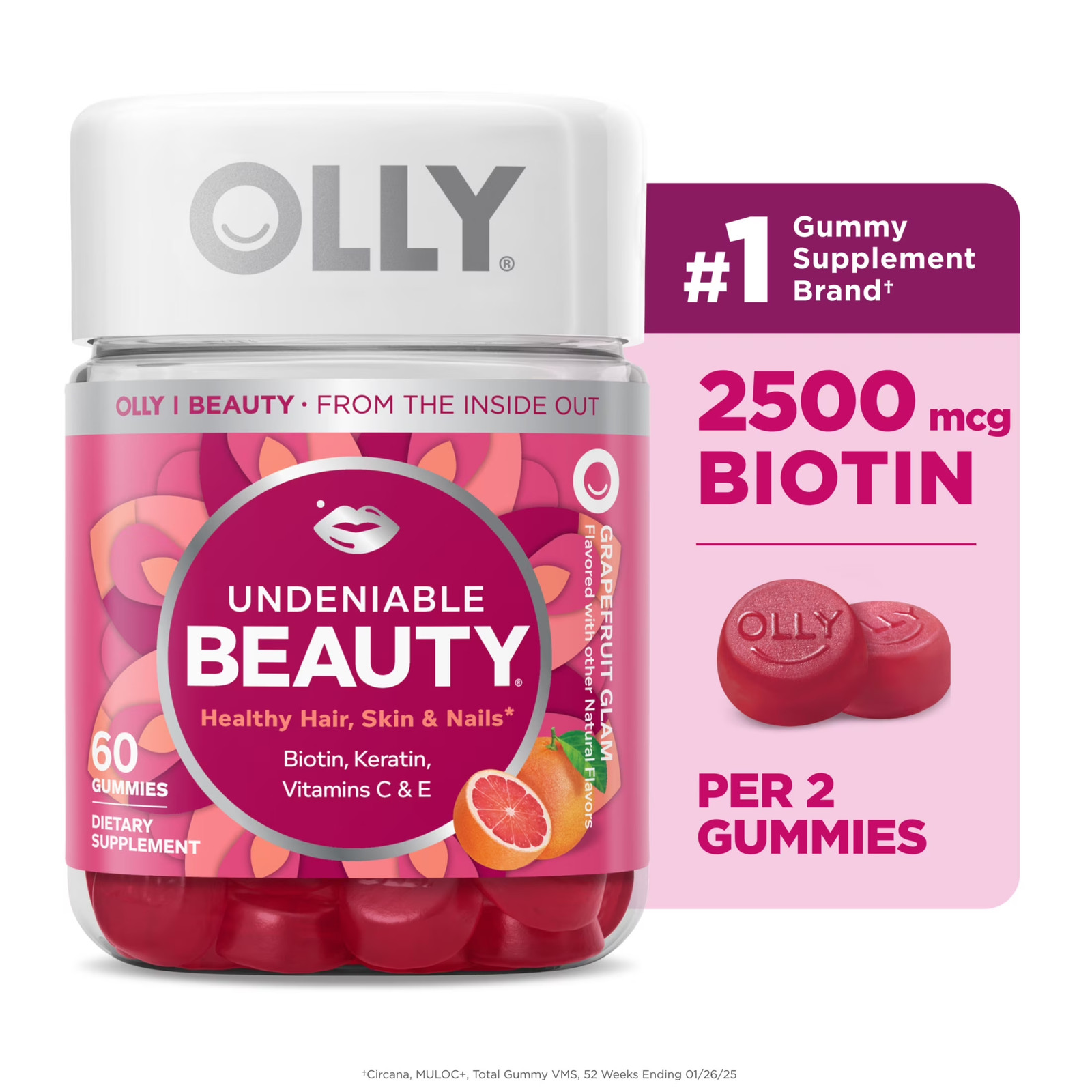 OLLY Undeniable Beauty Gummies, Biotin, Keratin, Supplement for Hair, Skin, Nail