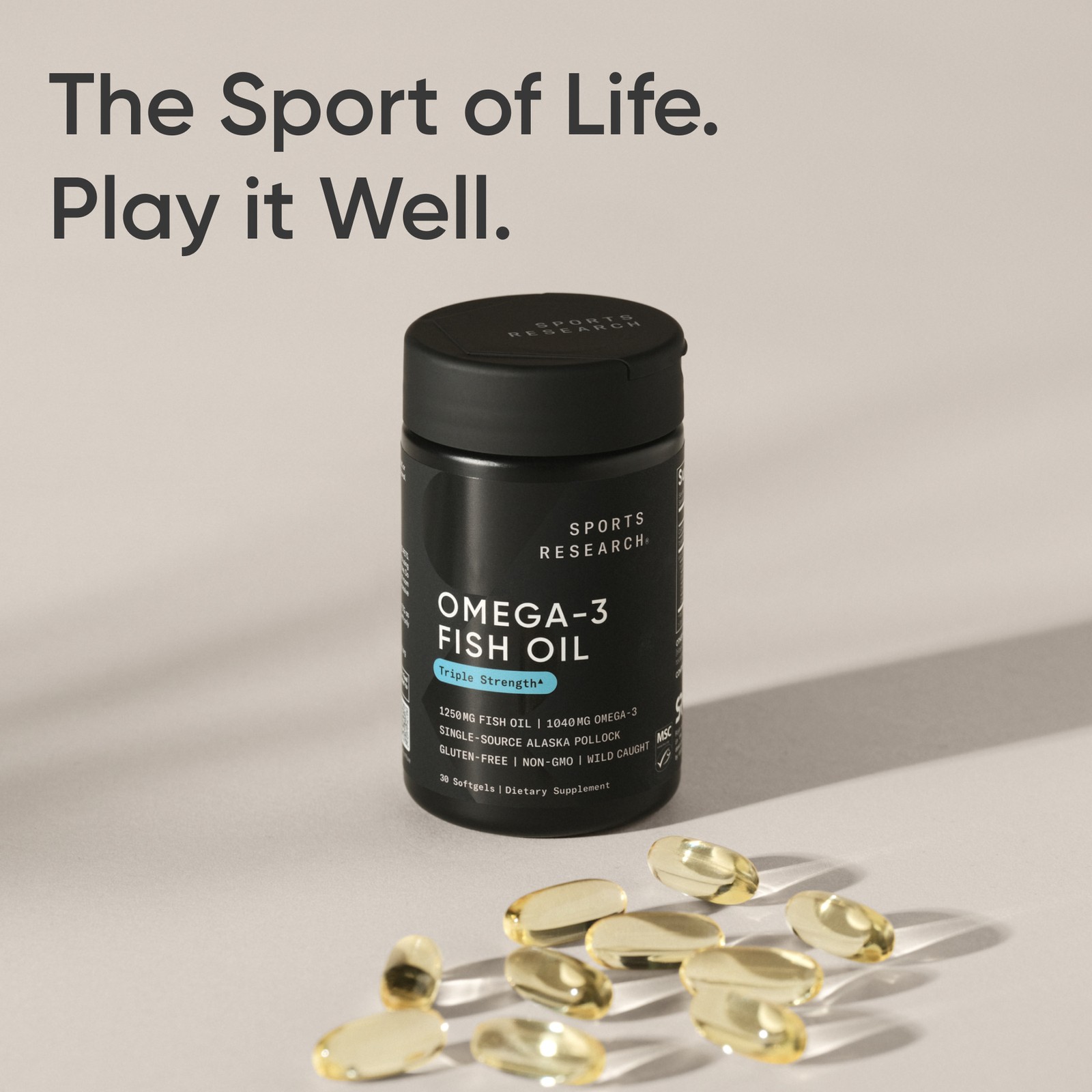Triple Strength Omega 3 Fish Oil 1250mg Wild Alaska Pollock Burpless 30 Softgels