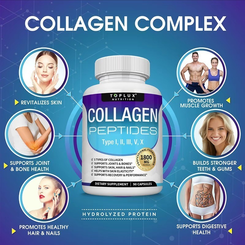 Premium Collagen Peptides 1800 MG Hydrolyzed Anti-Aging – Types I,II,III,V,X++