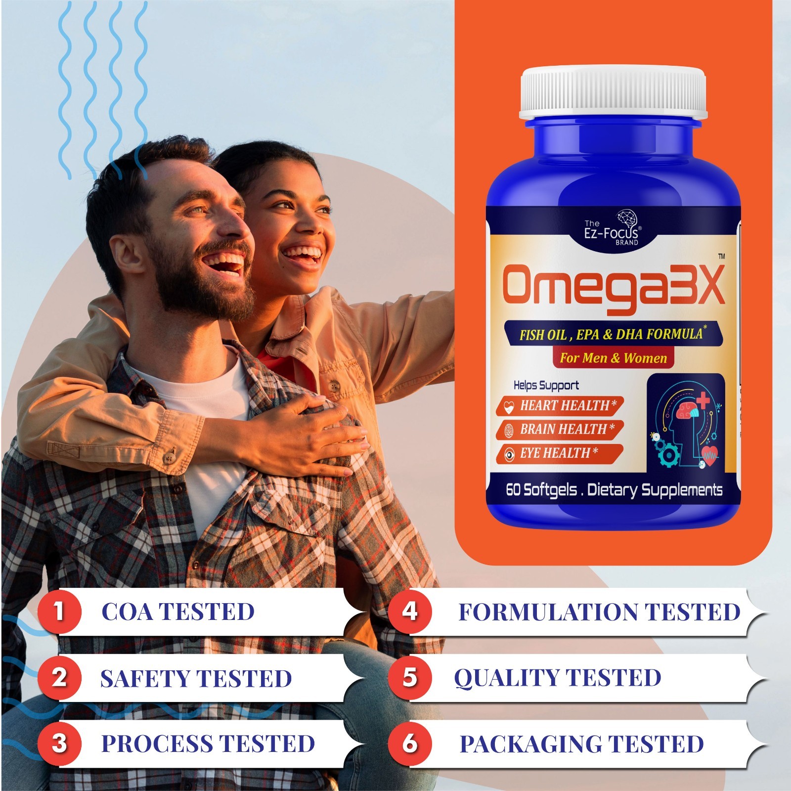 Adult Brain Booster Omega 3 Fish Oil Nootropic Brain Supplement Memory Focus 60