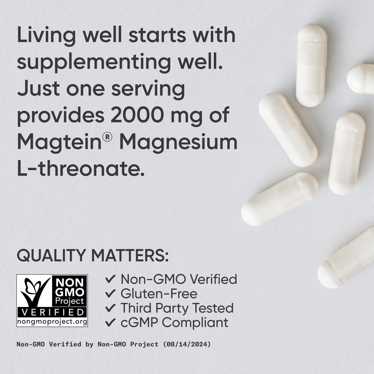 Magtein Magnesium L-Threonate Supplement 2000mg 90 Capsules for Adults