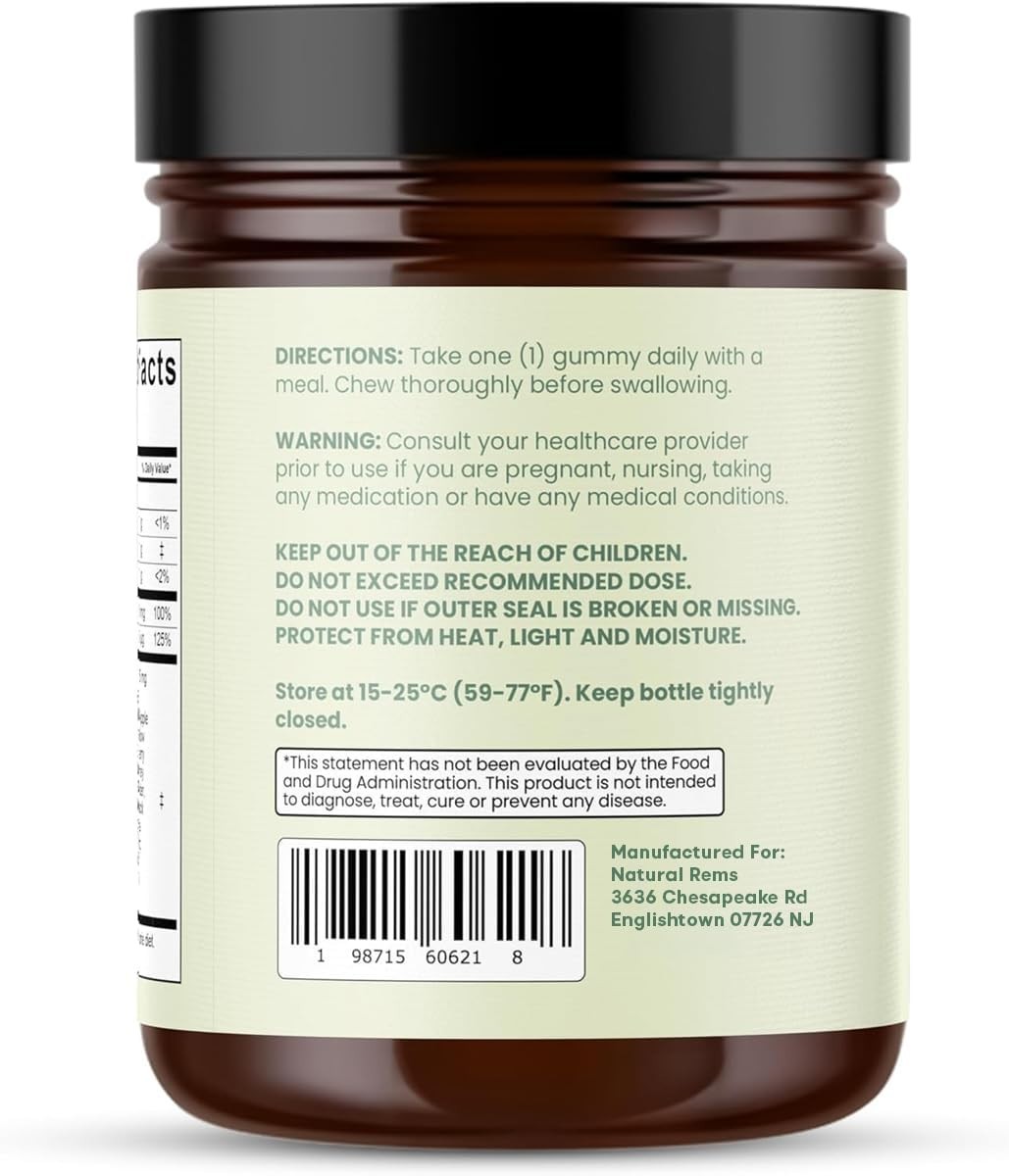 Natural Rems Sea Moss Gummies 16-in-1 – Ashwagandha Black Seed Oil Bladder Wrack