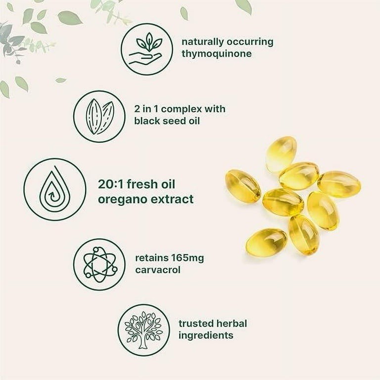 2 in 1 Oil of Oregano & Black Seed Softgels With Carvacrol Immune Support
