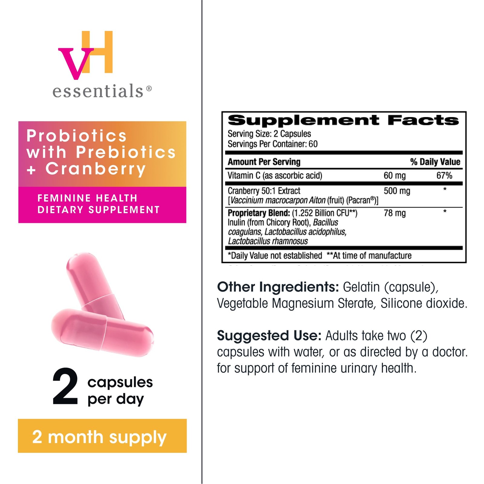 vH essentials Probiotics for Women with 120 Count (Pack of 1), Cranberry