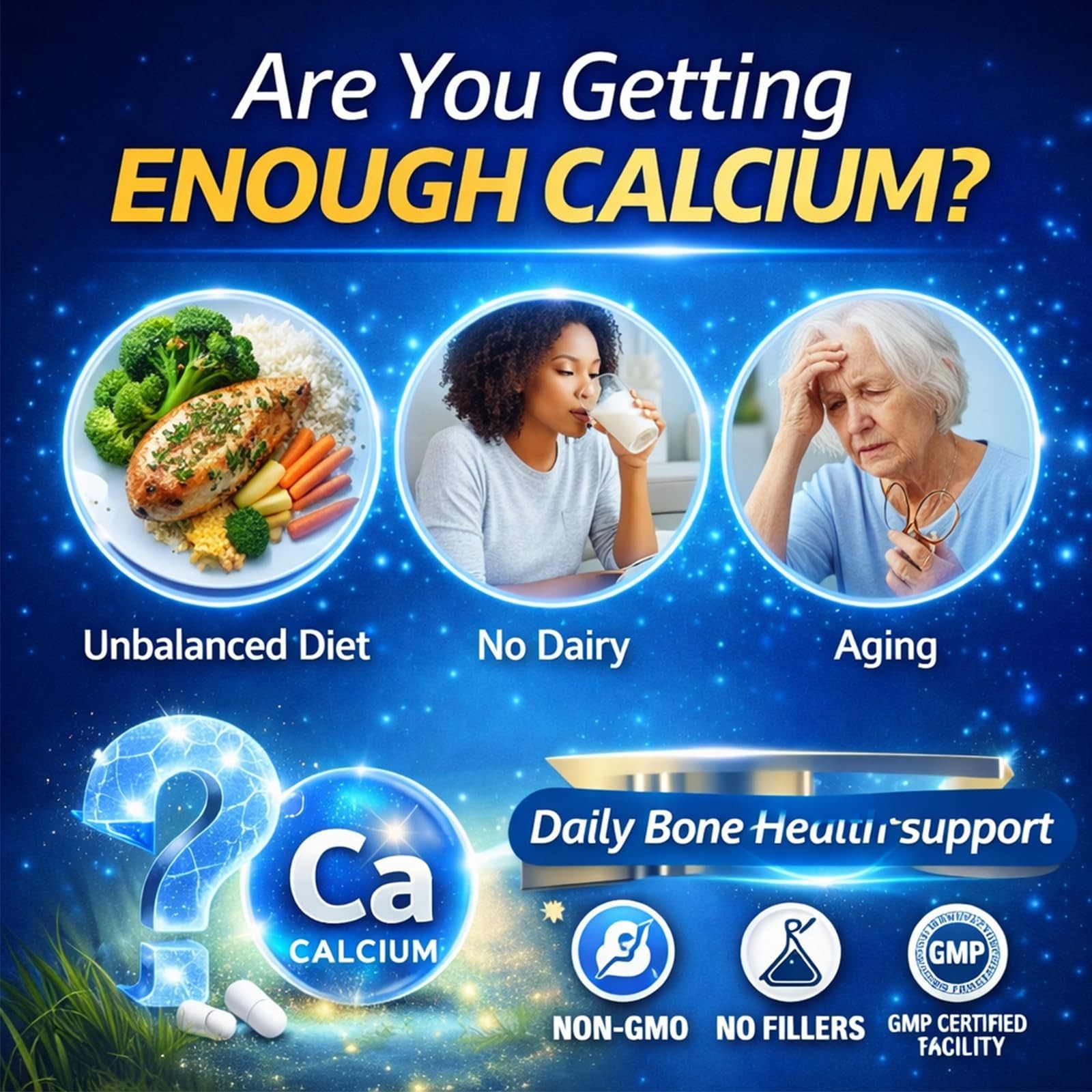 Calcium D3 K2 B12 Softgels 2000mg – Strengthen Bones & Teeth, Boost Energy, Non-