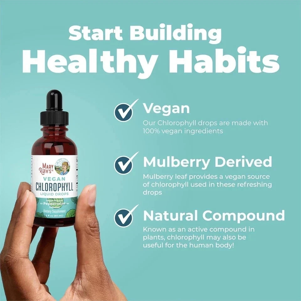 Mary Ruth’s VEGAN Chlorophyll Liquid Drops Peppermint Flavored 4 Fl Oz (120ml)