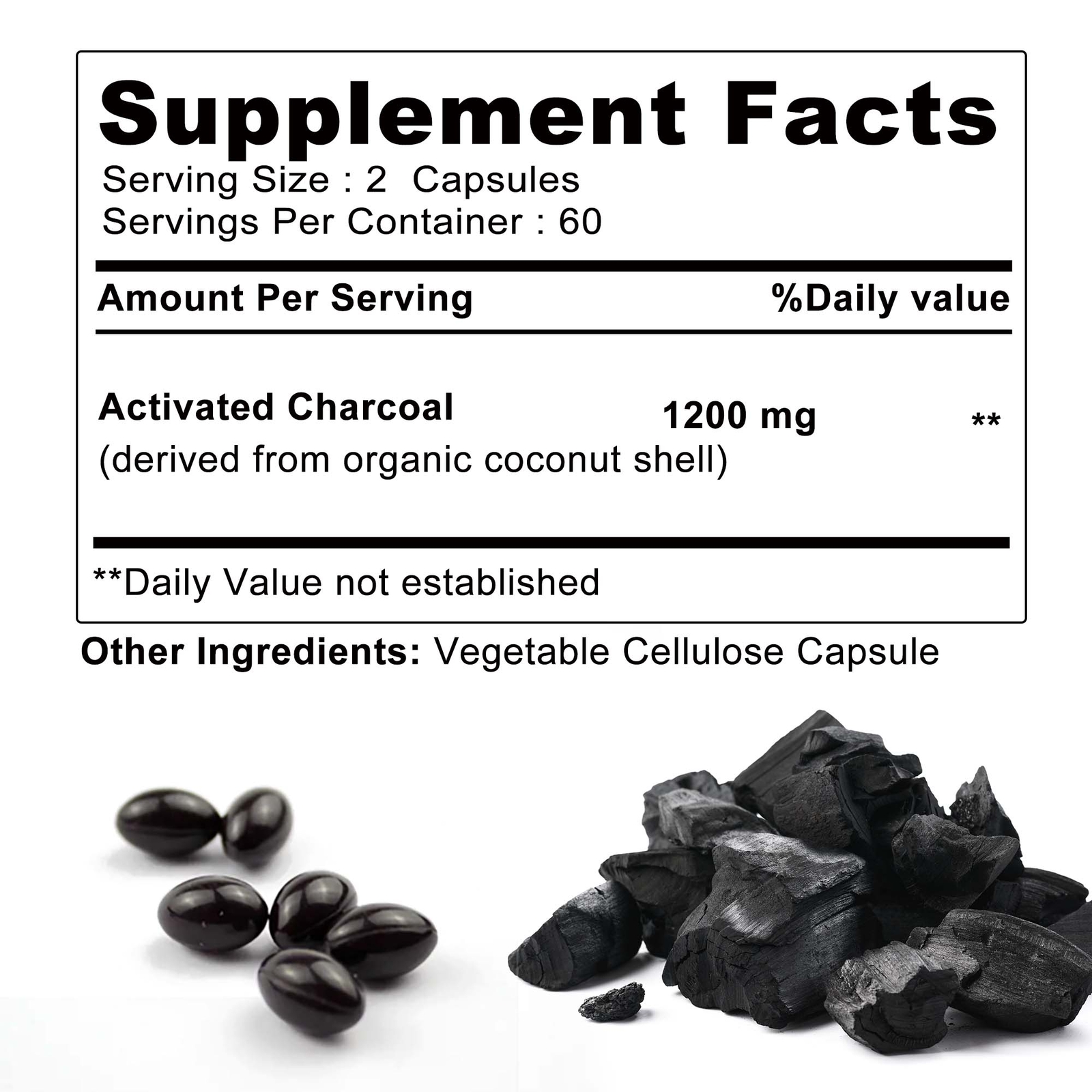 Activated Charcoal 1200mg – Highly Absorbent Detox Cleanse, Digestive Health