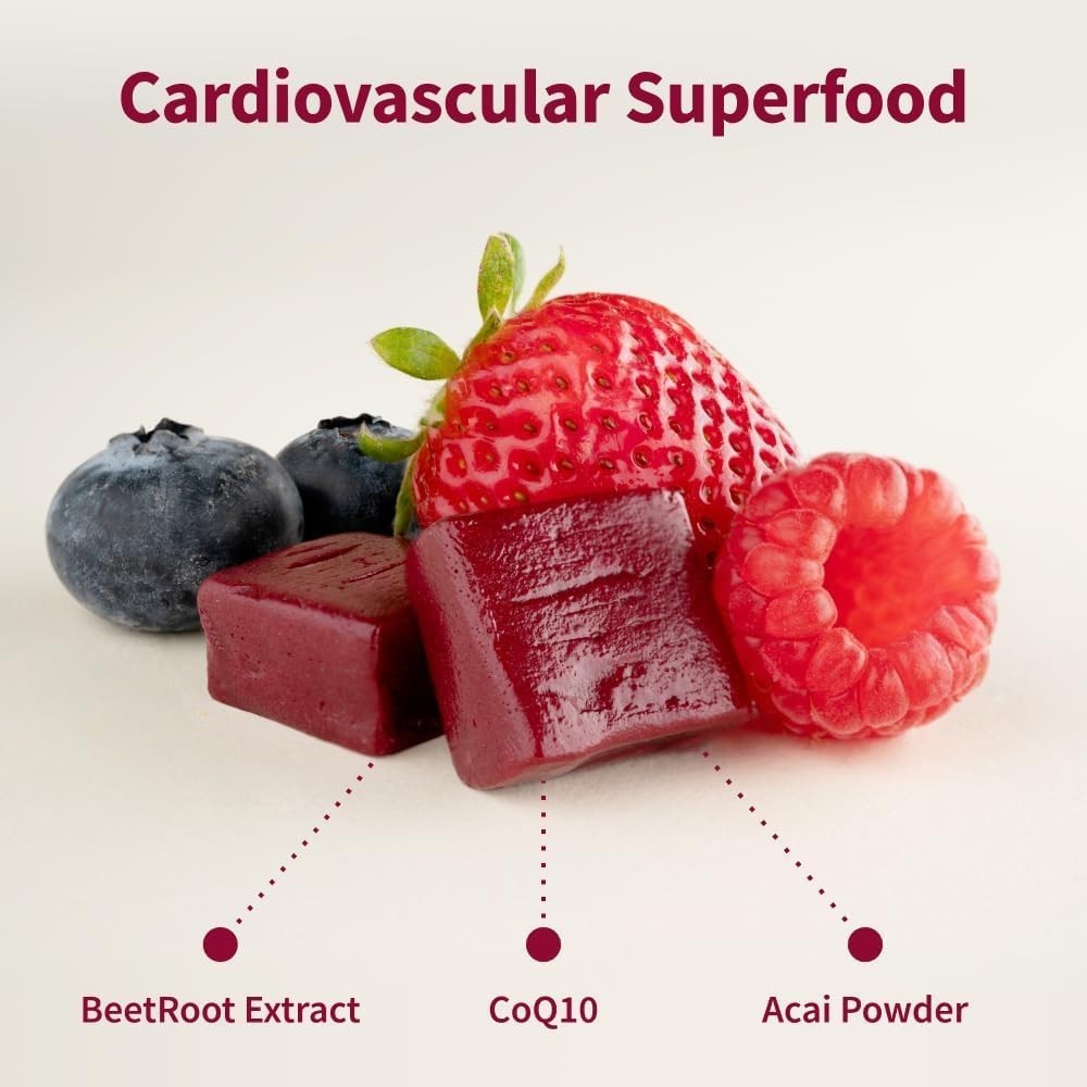 Beet Root Soft Chews for Adults 35+, Sugar Free Heart Health Support, Vegan, 60