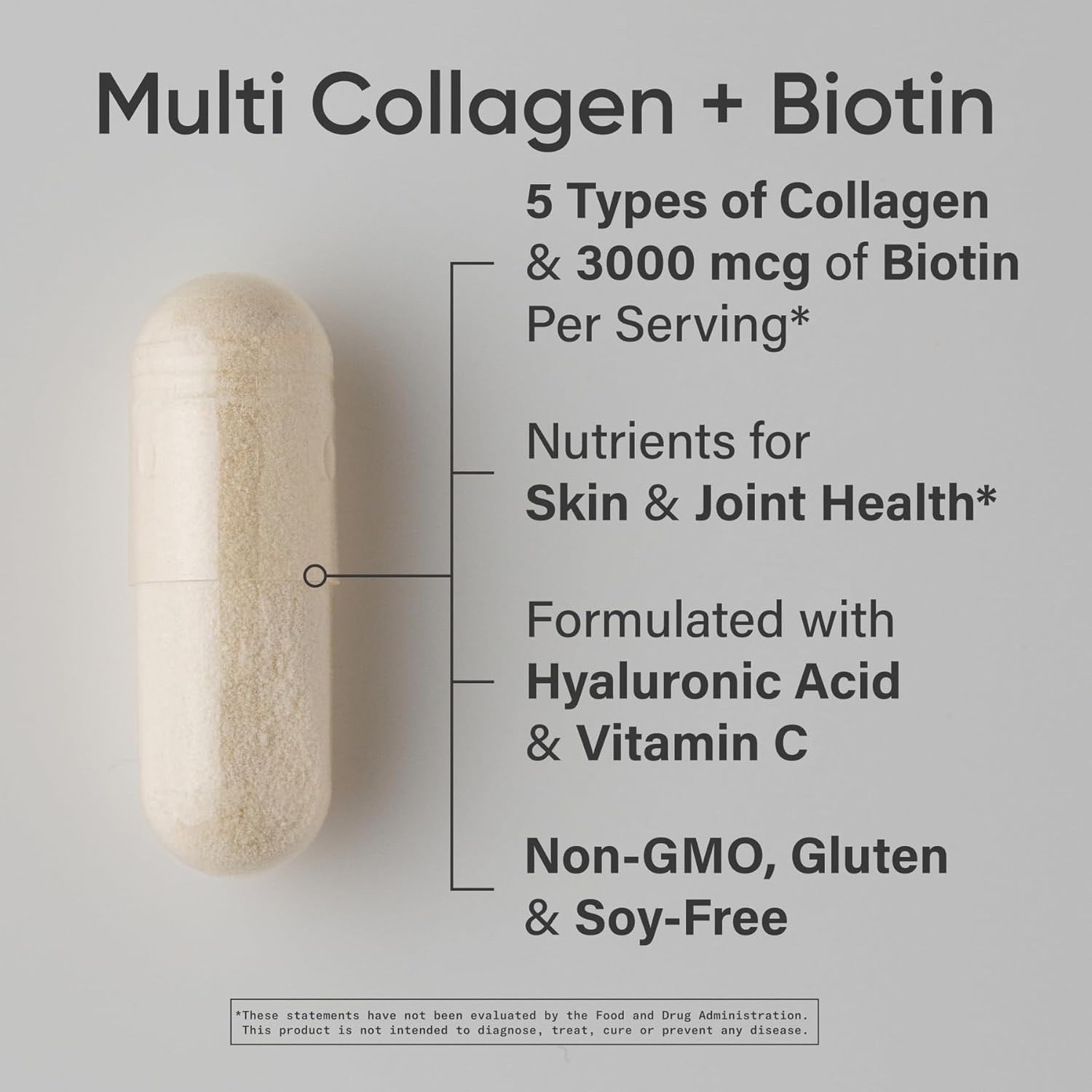 Biotin Collagen Peptides with Hyaluronic Acid 5 Types 90 Capsules