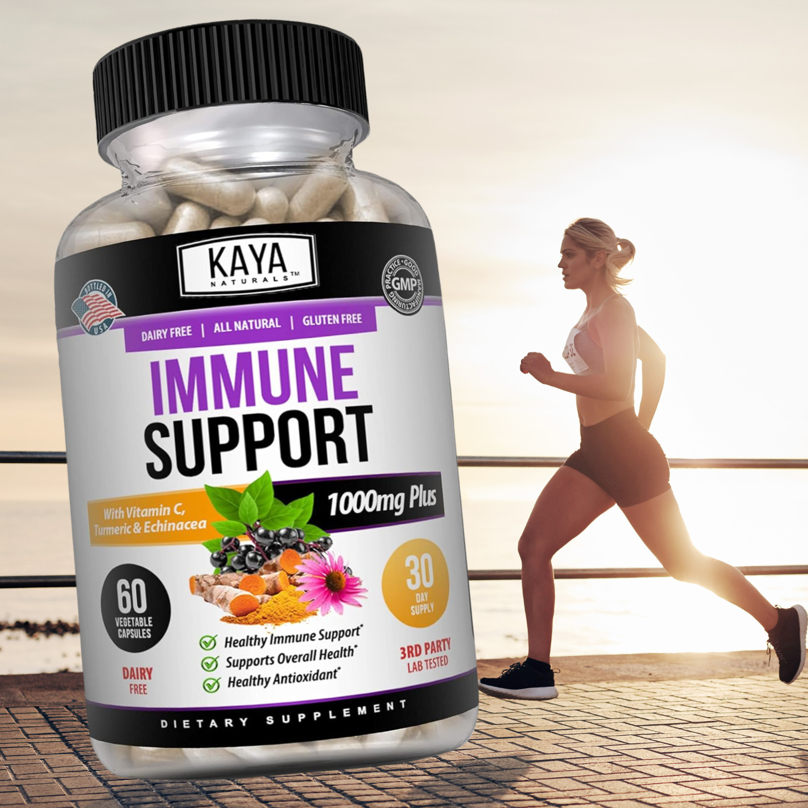 Immune System Booster, Vitamin C, Elderberry, Zinc, Probiotics, Echinacea