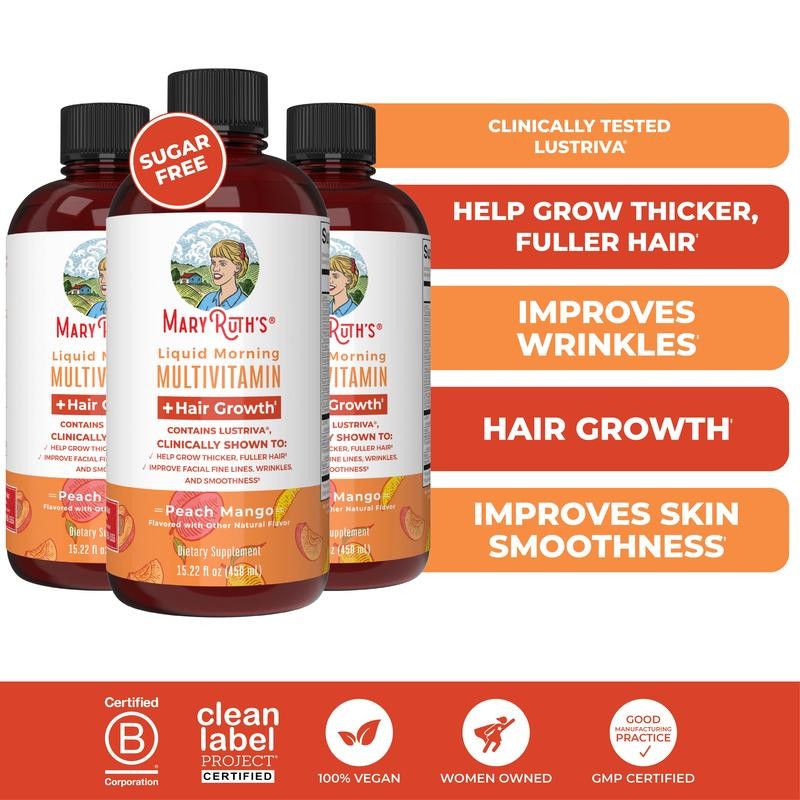– Liquid Multivitamin + Hair Growth MaryRuth’s Thicker Hair – Vegan, 15.22 Fl Oz