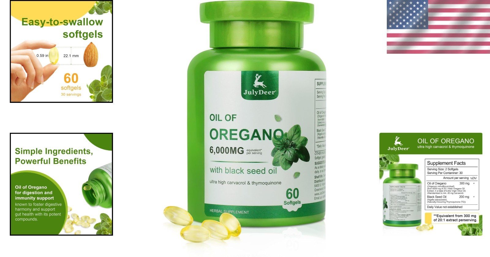 Easy to Swallow Oregano Oil Softgels with Black Seed – 60 Count for Daily Health