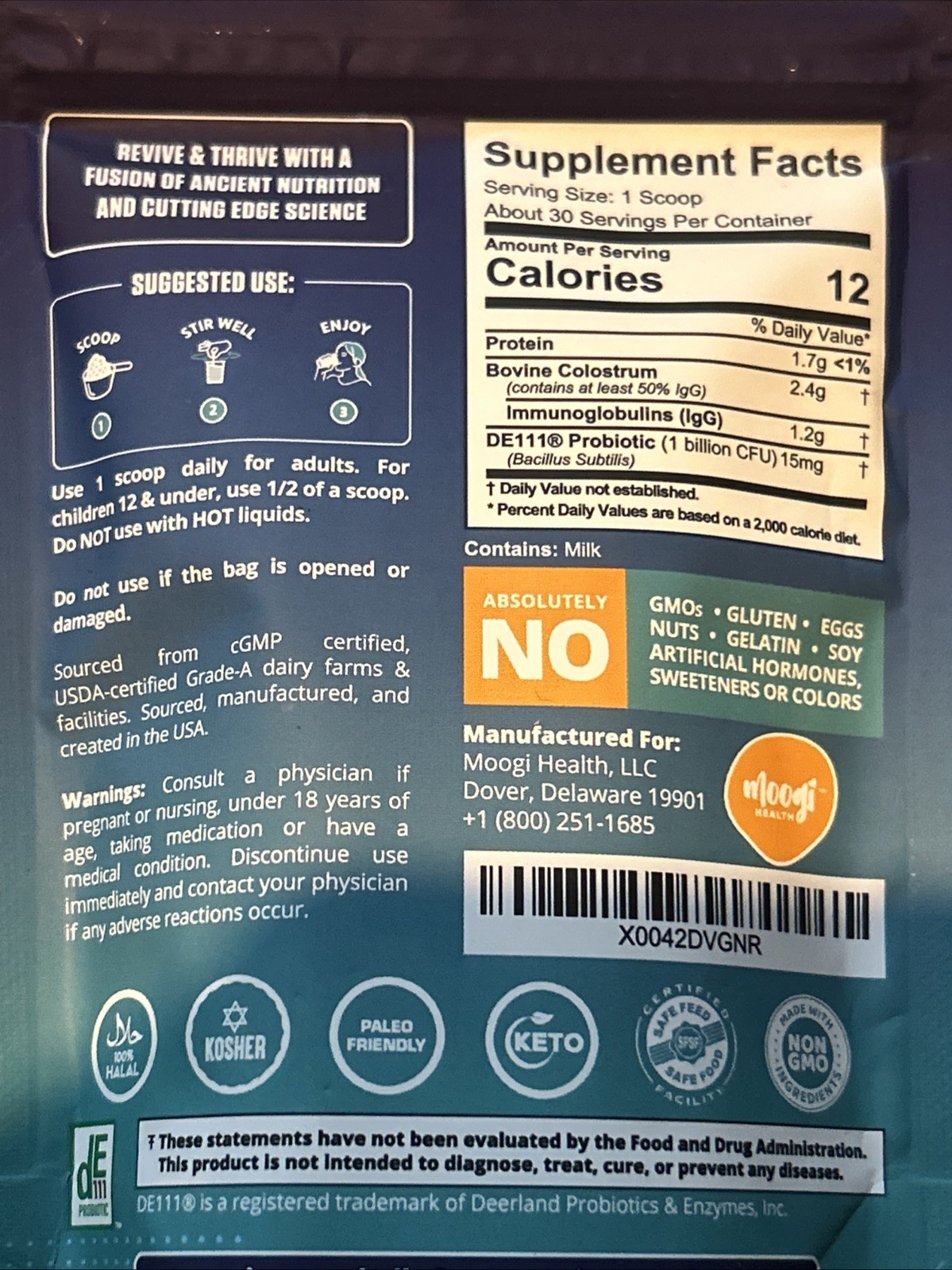 Moogi Colostrum Grass Fed 3pk 2.6 Oz Each Exp 1/27