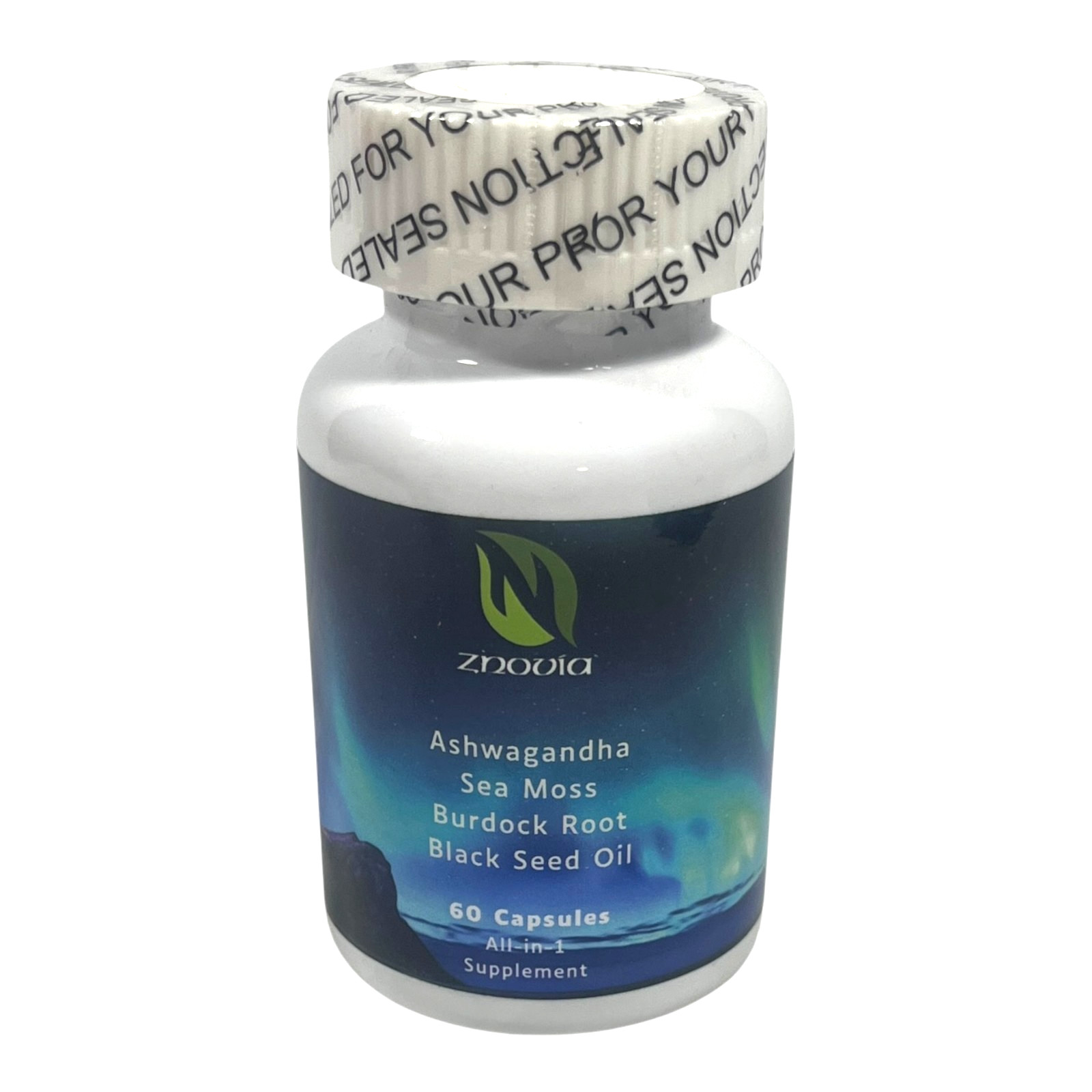 Znovia All In One Supplement – 60 Capsules – Ashwagandha Sea Moss Burdock Root