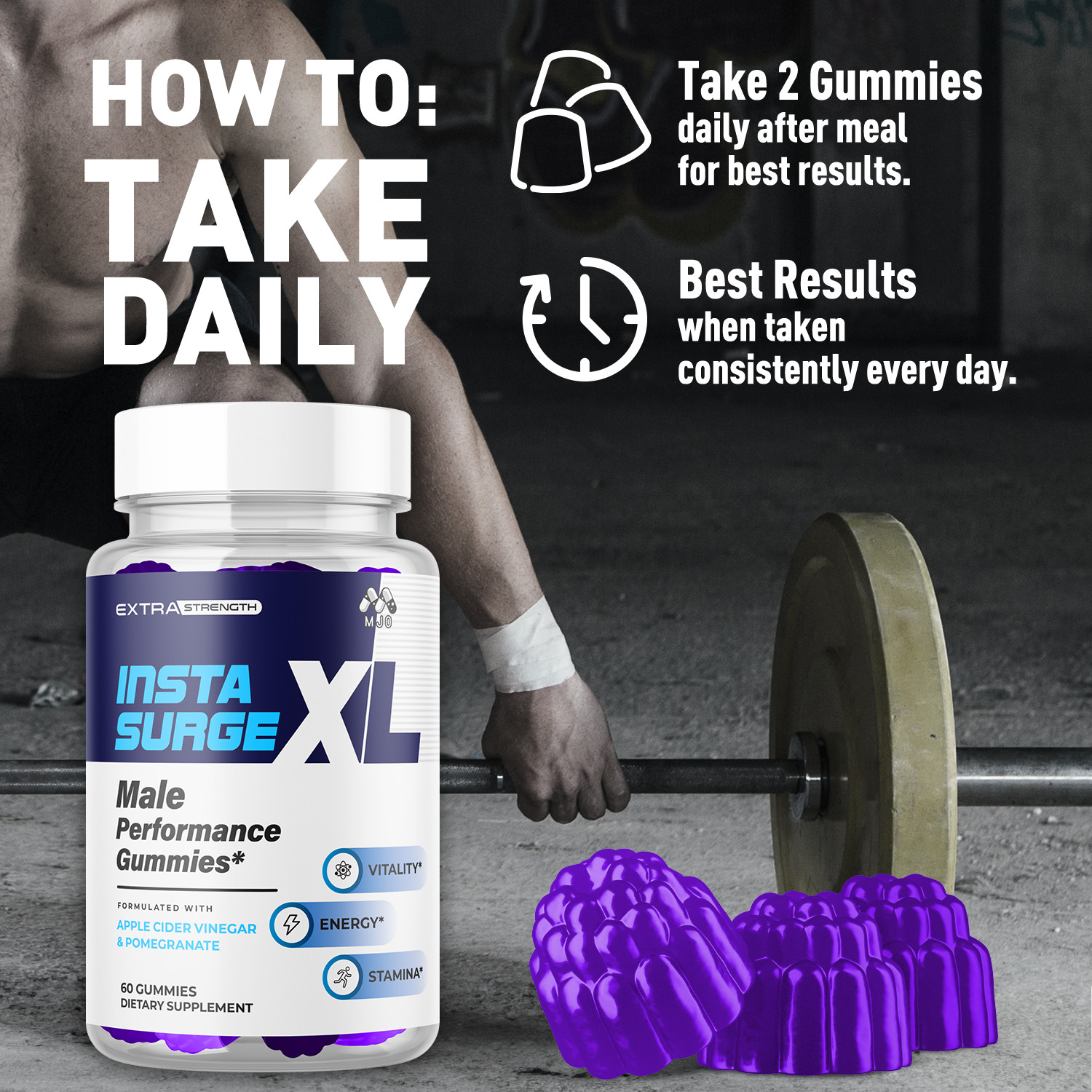 (1 Pack) Insta Surge XL Male Gummys Advanced Supplement InstaSurgeXL 60 Gummies