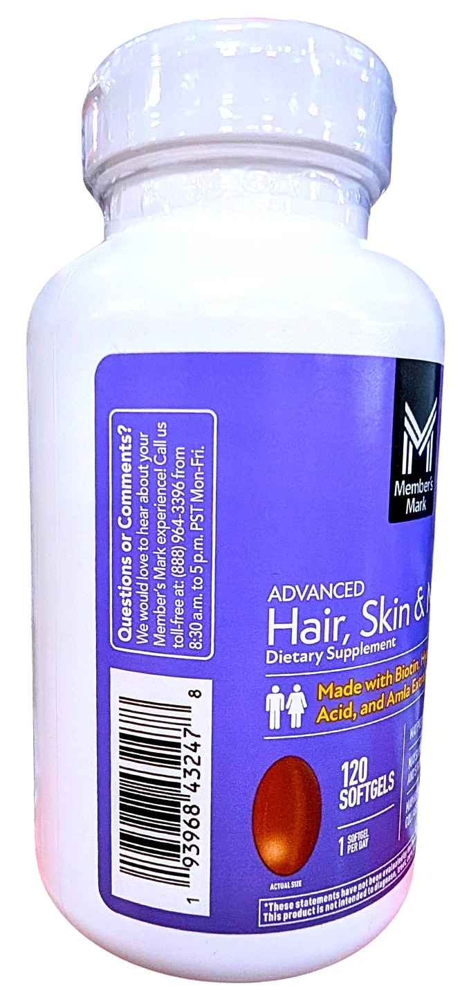 Member’s Mark Advanced Hair Skin Nails Softgels 120ct Biotin New Sealed