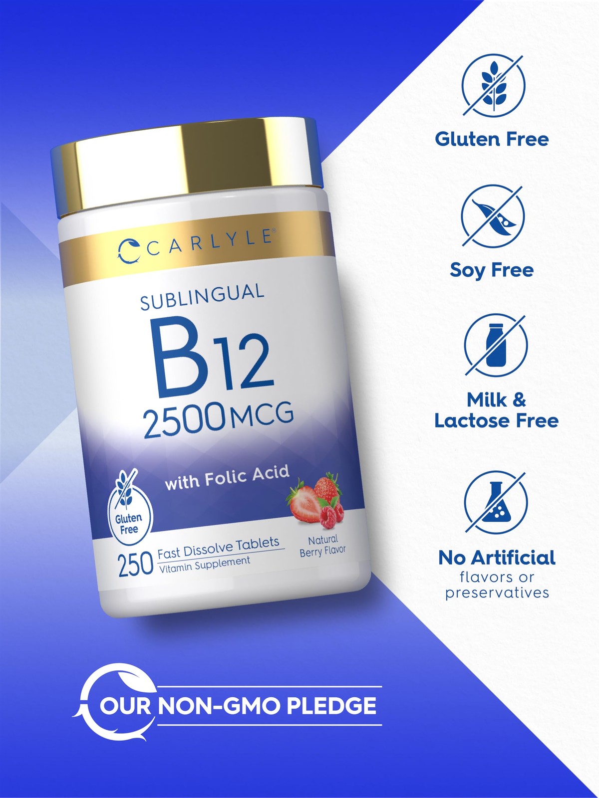 Carlyle Vitamin B12 Sublingual 2500 mcg | 250 Fast 250 Count (Pack of 1)