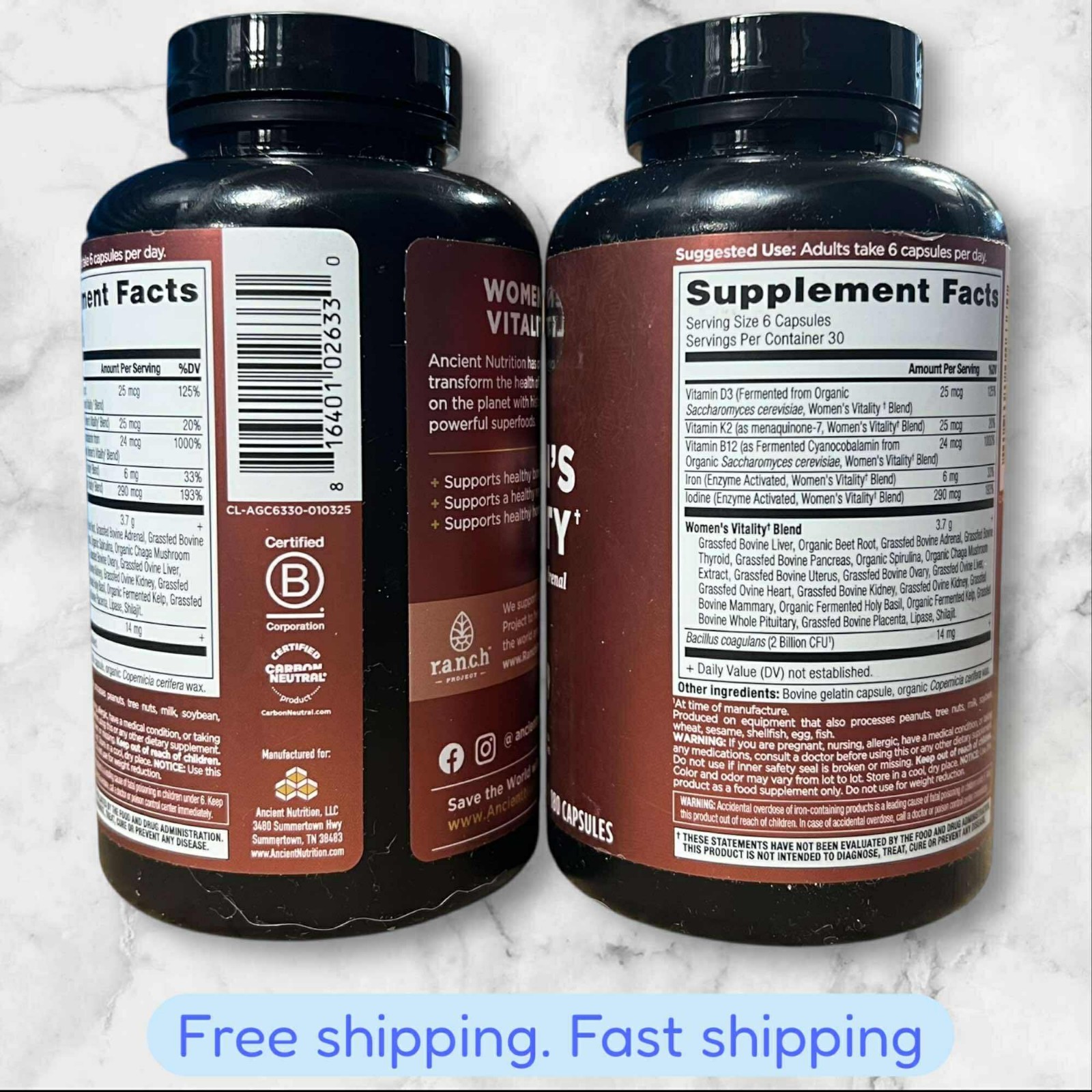 FOR 2 Ancient Nutrition Women’s Vitality Grass-Fed 180ct EXP06/2026+ NEW SHIP