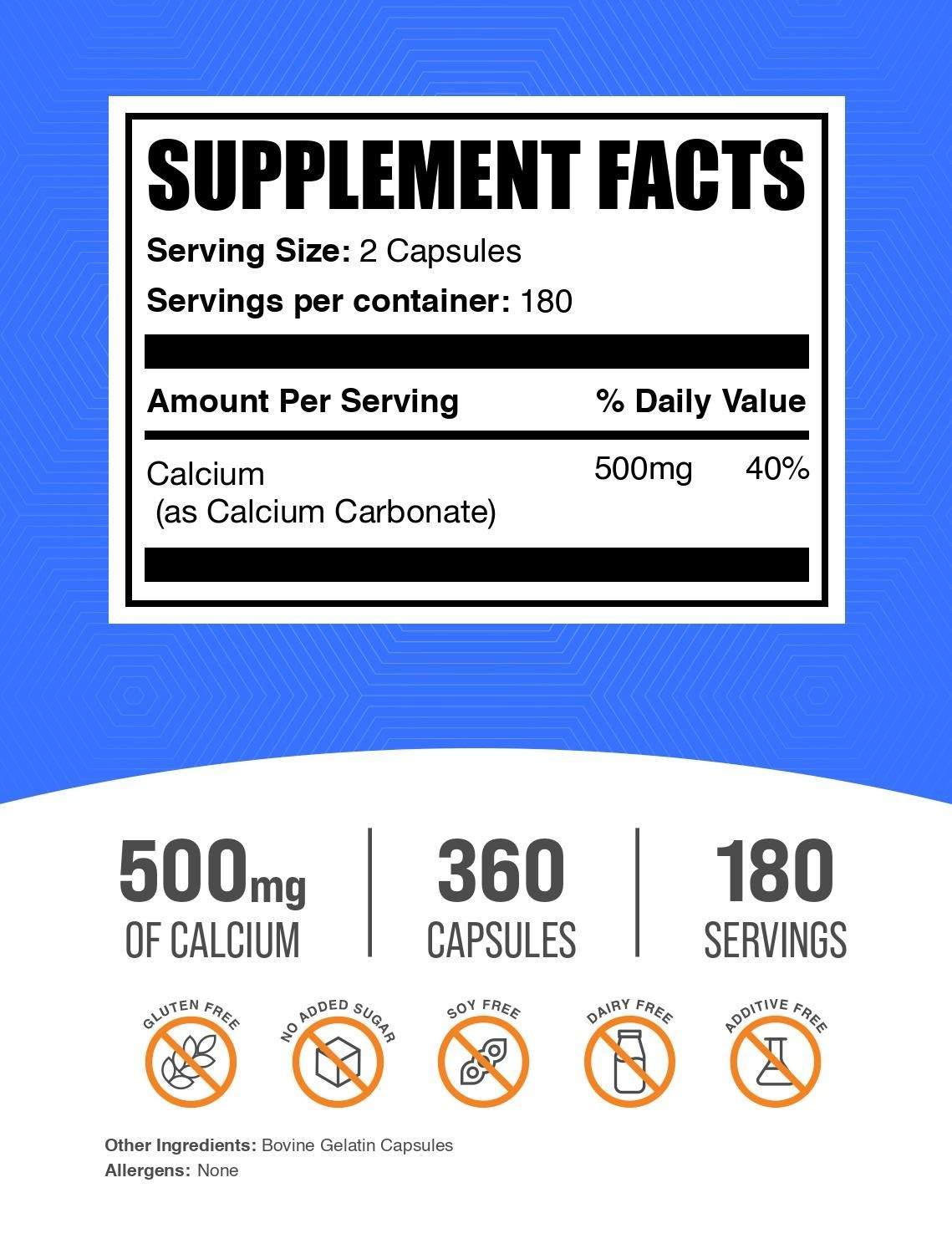BulkSupplements Calcium Carbonate 360 Capsules – 1.25g Per Serving