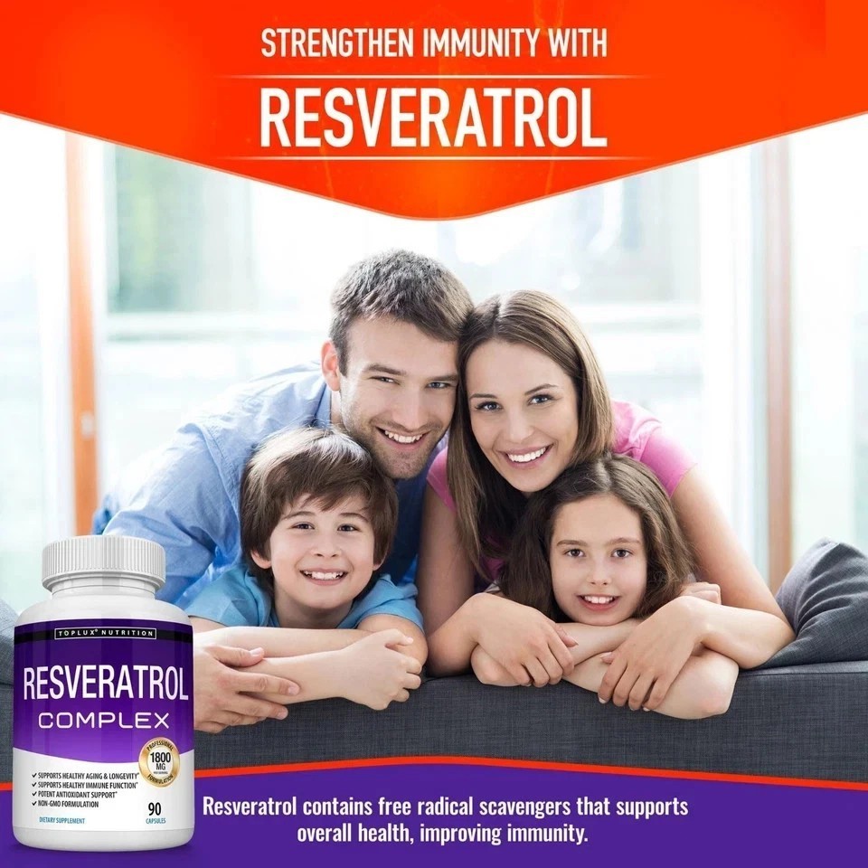 Toplux Resveratrol Complex,1800mg Natural Antioxidant,Cellular Health 90 Caps