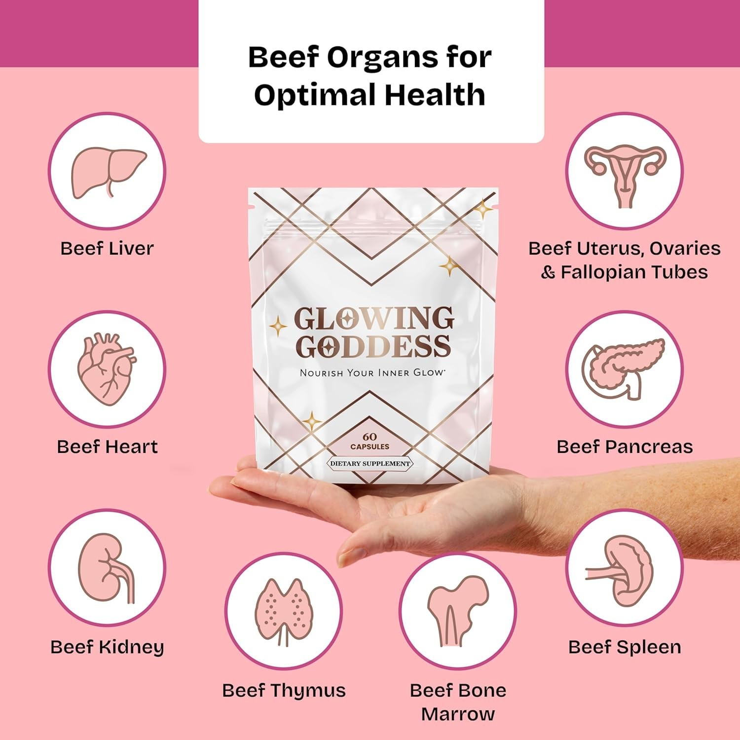 Glowing Goddess Female Beef Organ Superfood Supplement 100%Grass-Fed 60 Capsules
